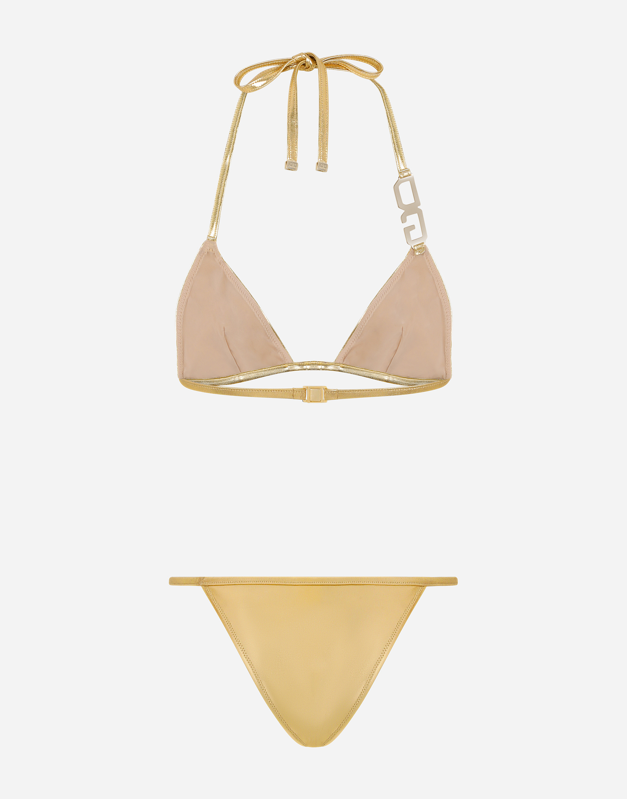 Dolce & Gabbana Triangle Bikini With Dg Logo In Gold