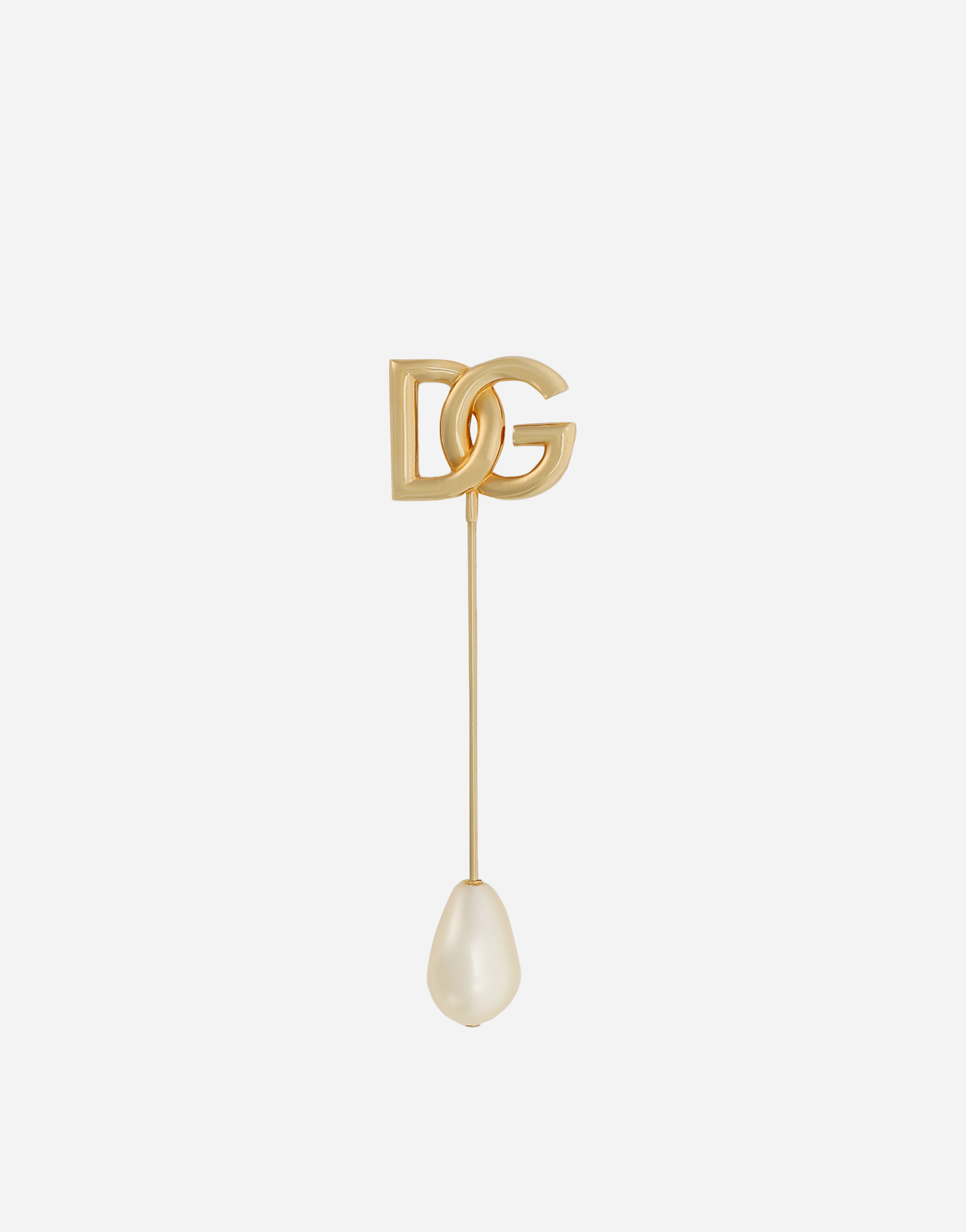 DOLCE & GABBANA BROOCH WITH PEARL AND DG LOGO