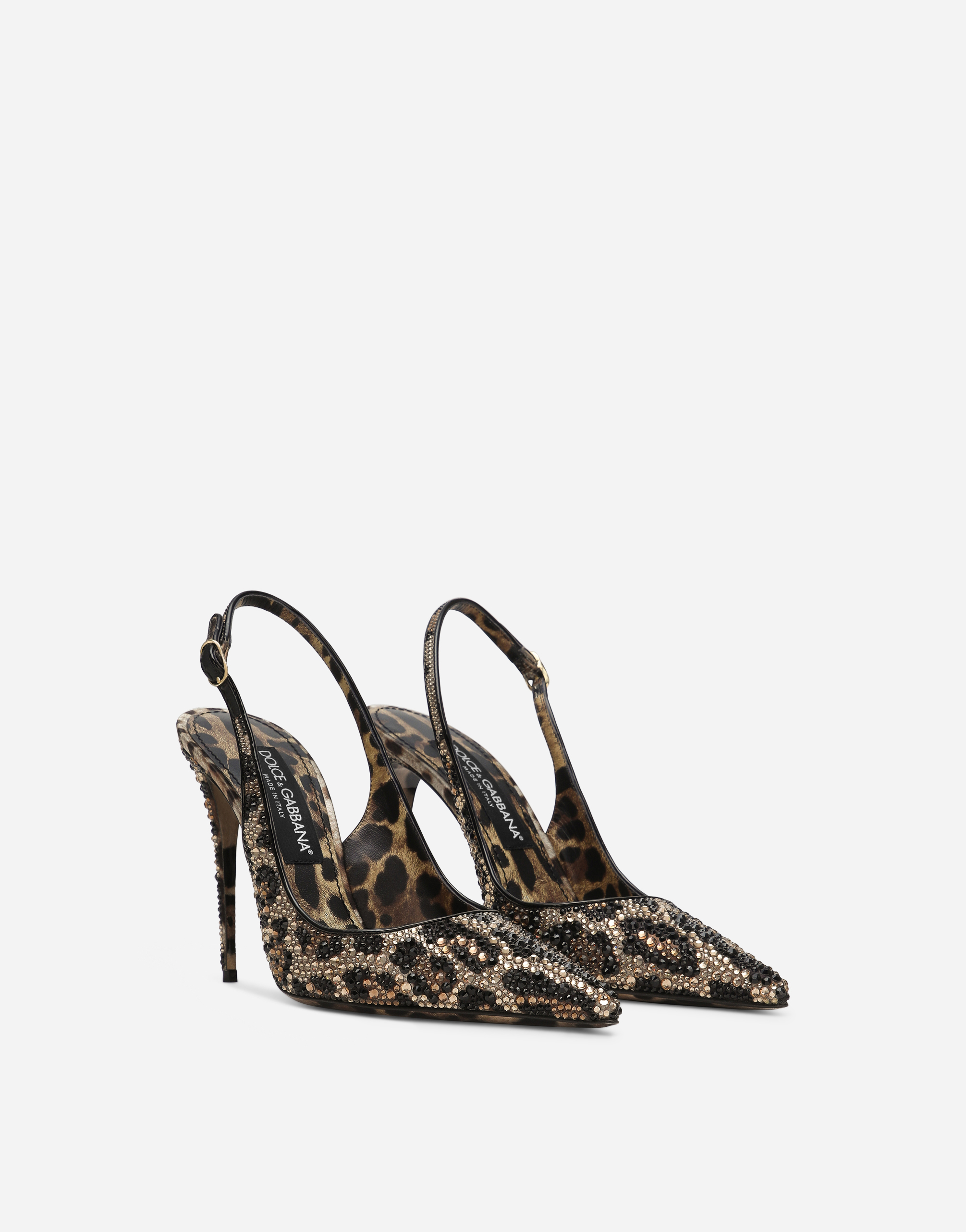 Shop Dolce & Gabbana Satin Slingbacks With Fusible Rhinestones In Animal Print