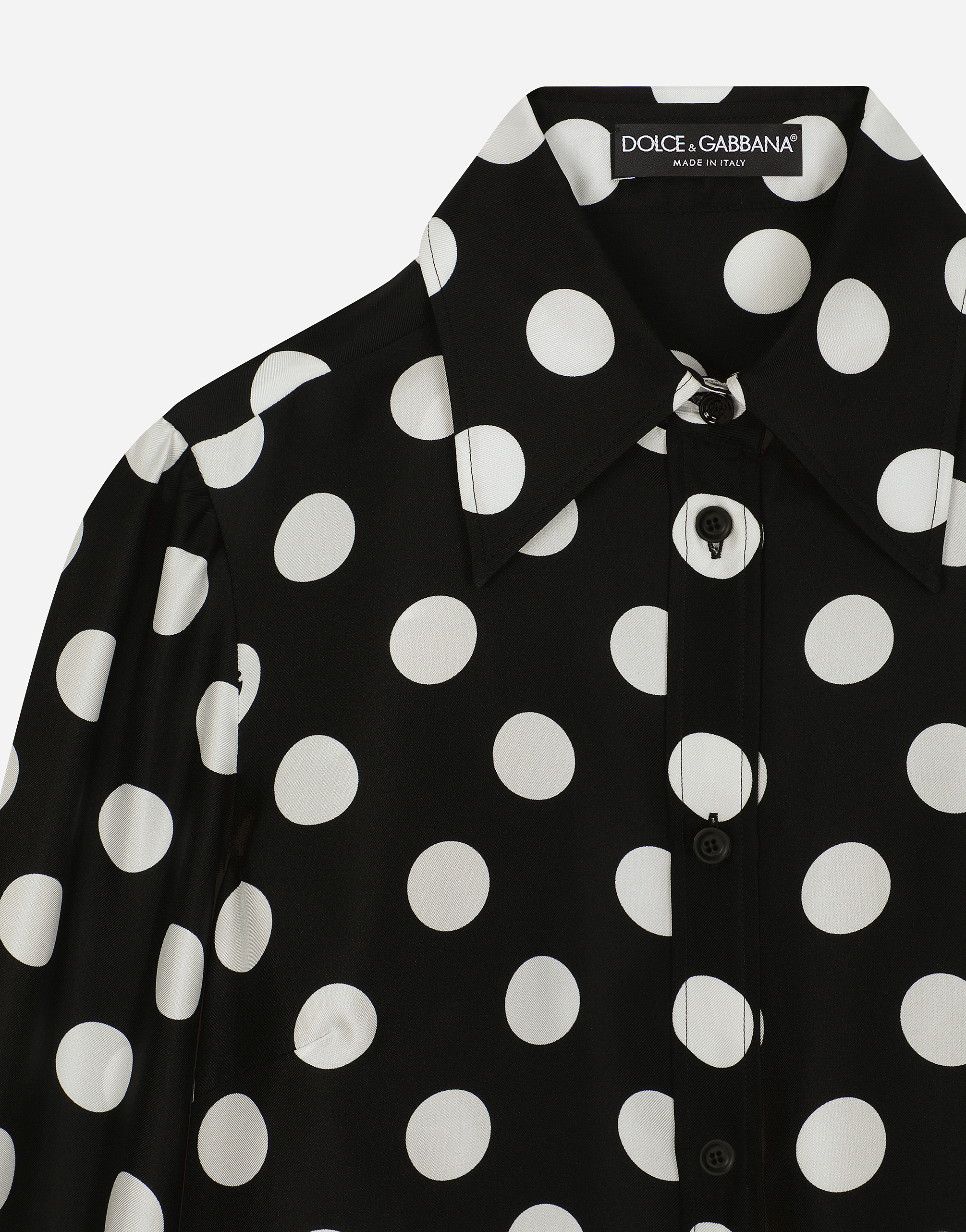 Silk twill shirt with polka-dot print