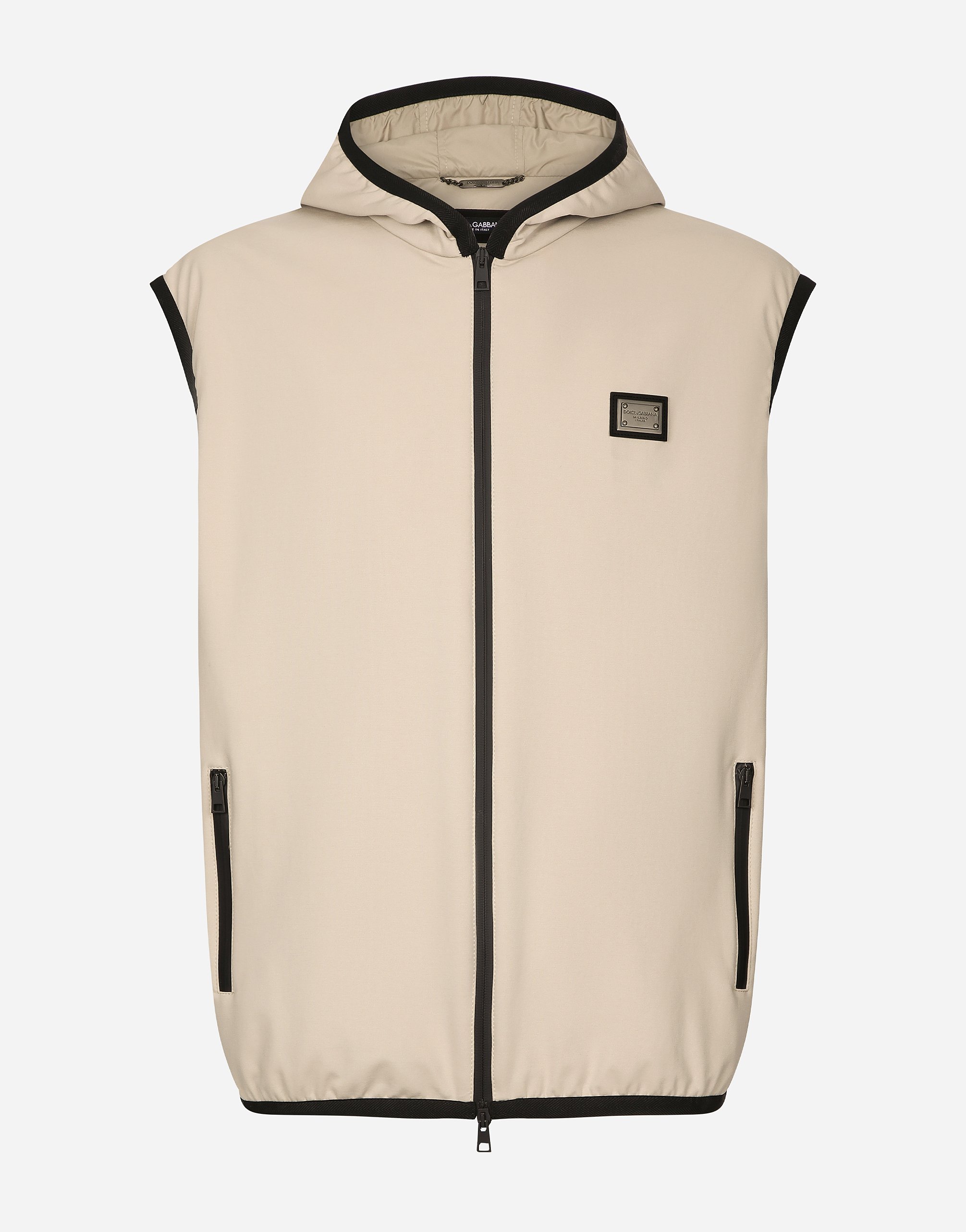 Dolce & Gabbana Jersey Vest With Hood In Beige