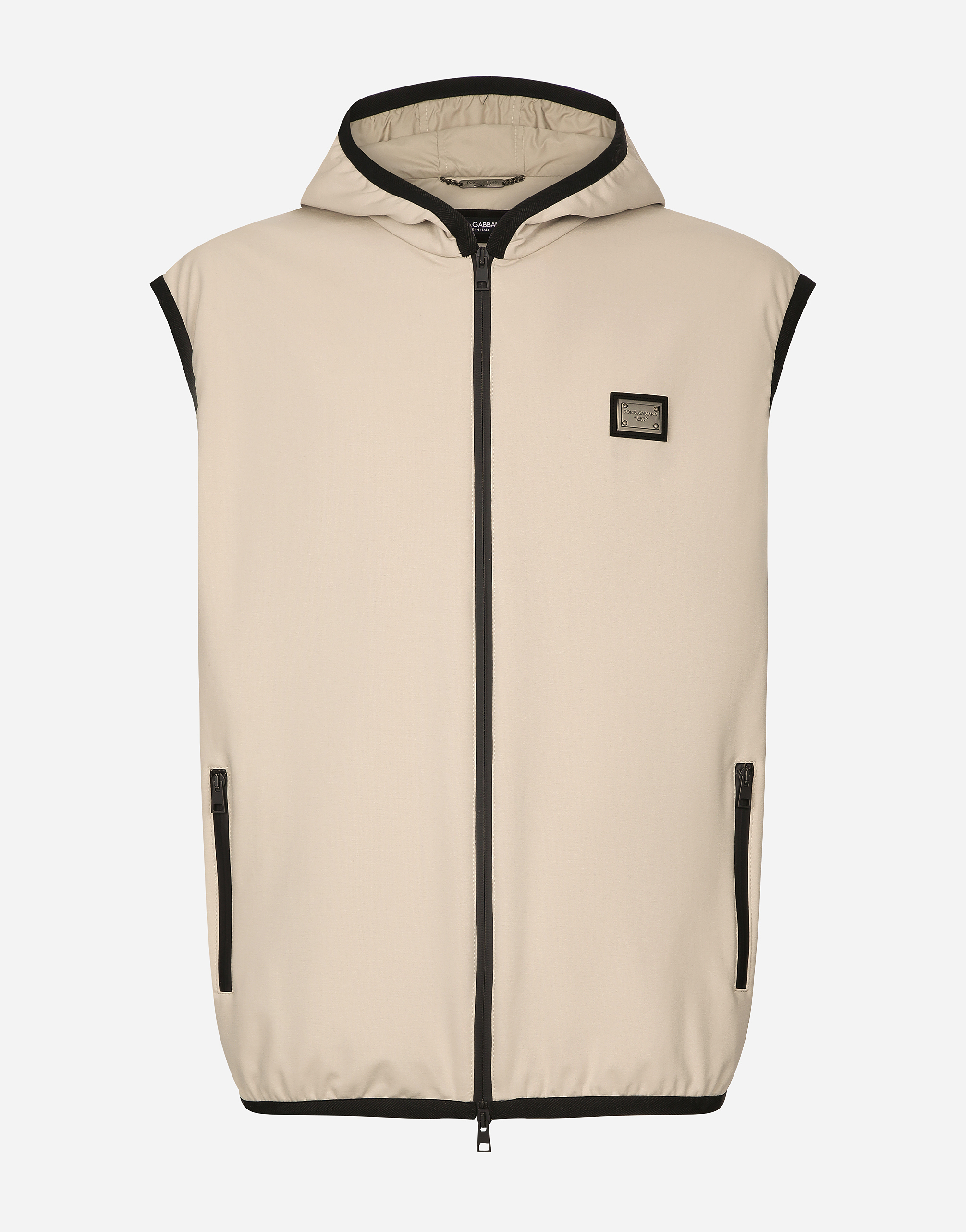 Dolce & Gabbana Jersey Waistcoat With Hood In Beige