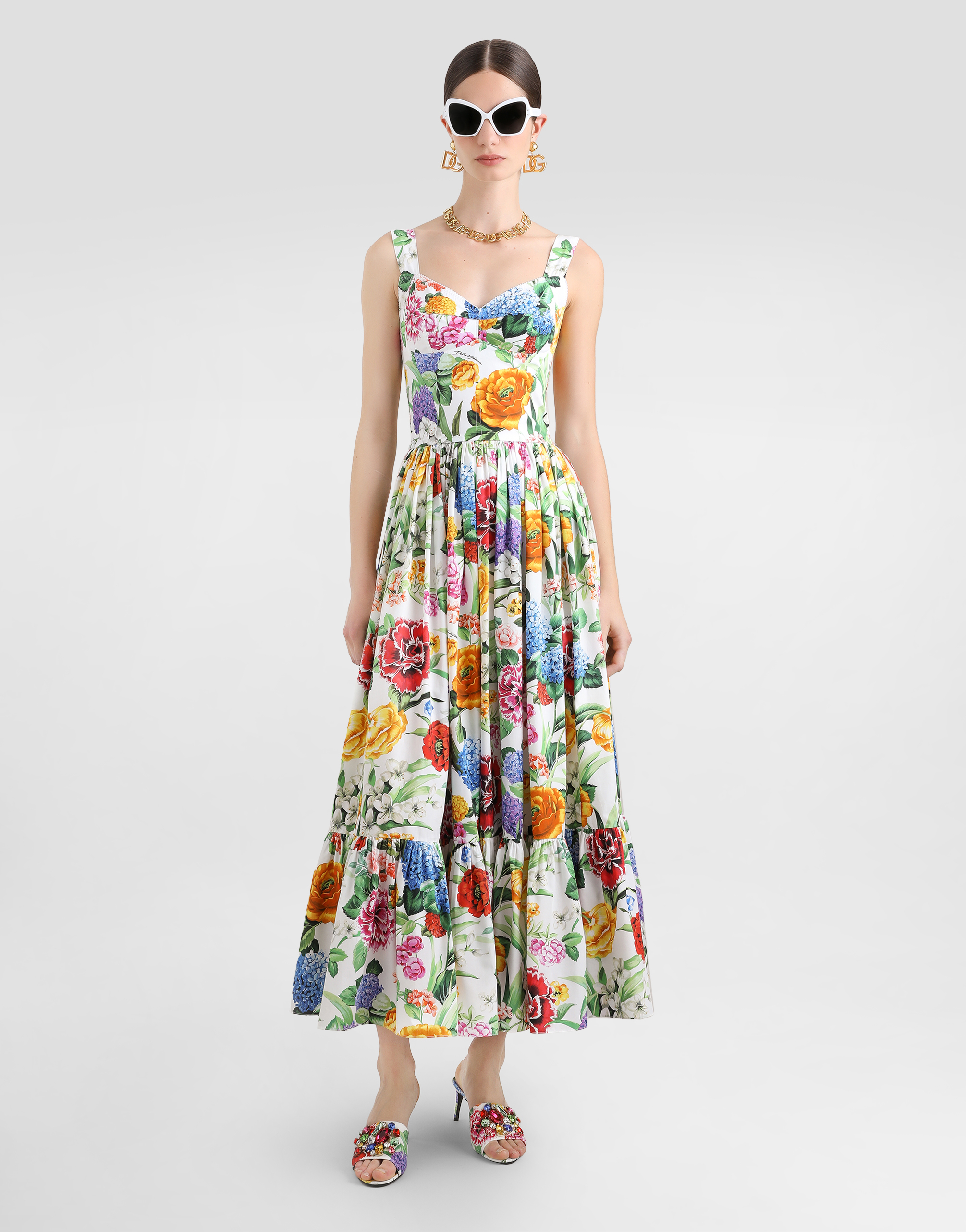 Dolce & Gabbana Floral-print Corset Long Dress In Print