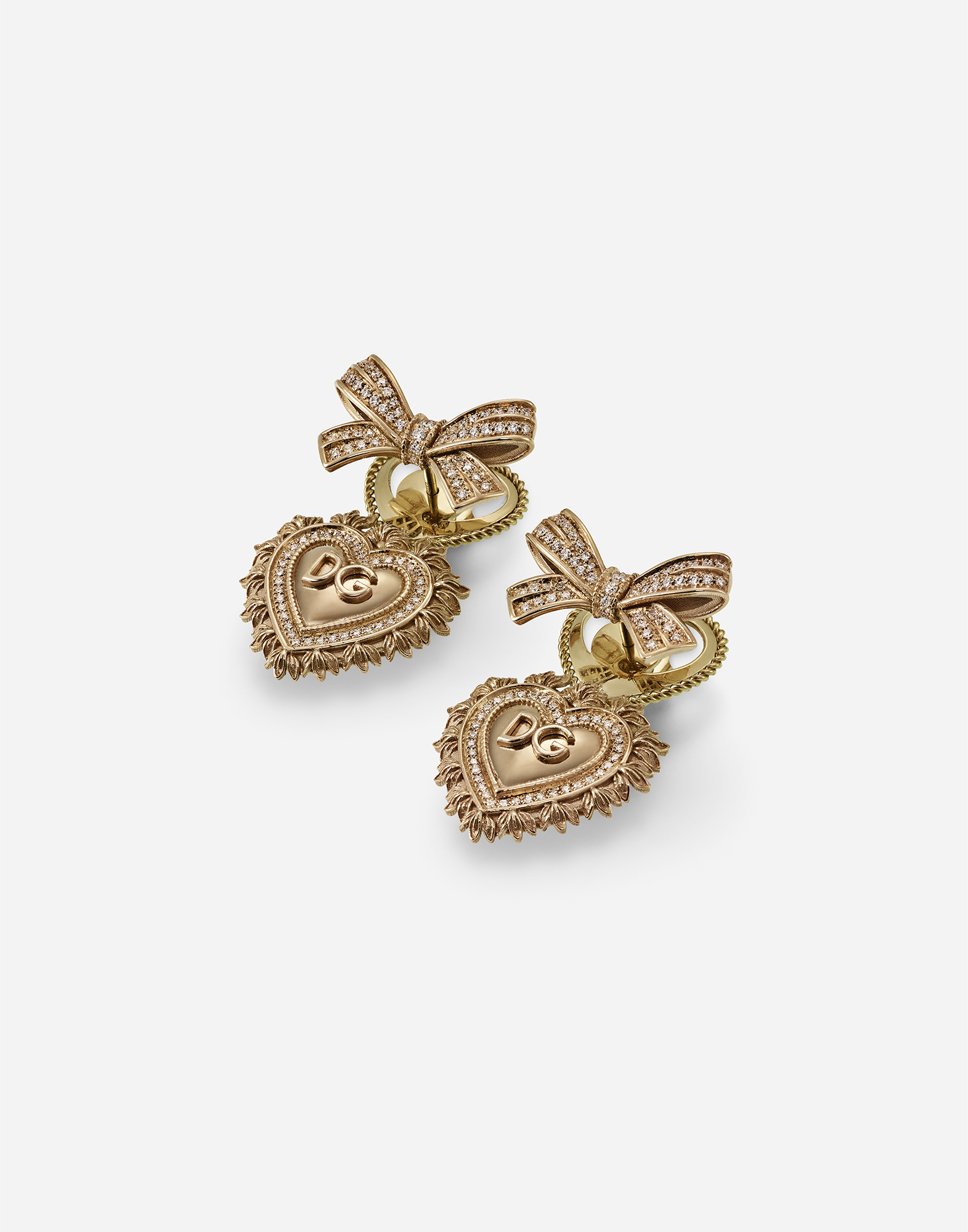 Shop Dolce & Gabbana Devotion Earrings In Yellow Gold With Diamonds