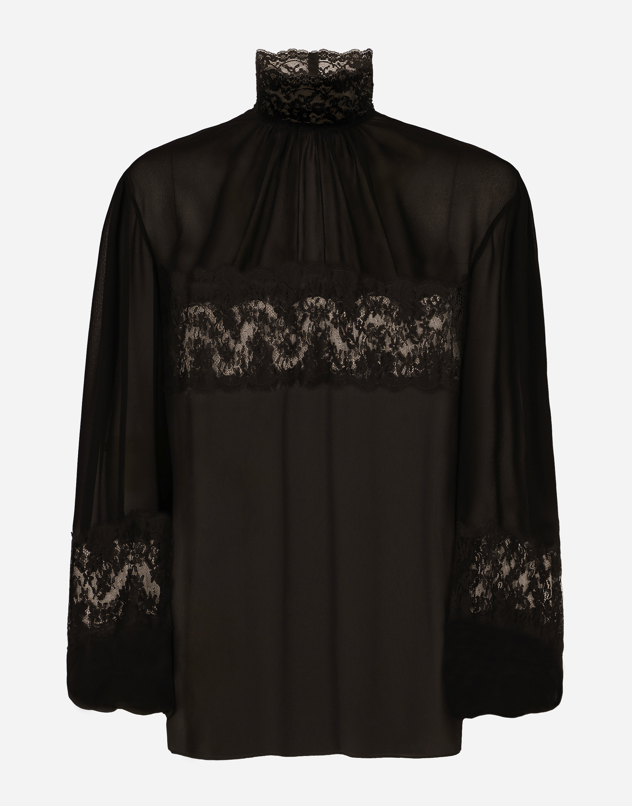 Georgette and lace turtle-neck blouse in Black for Women