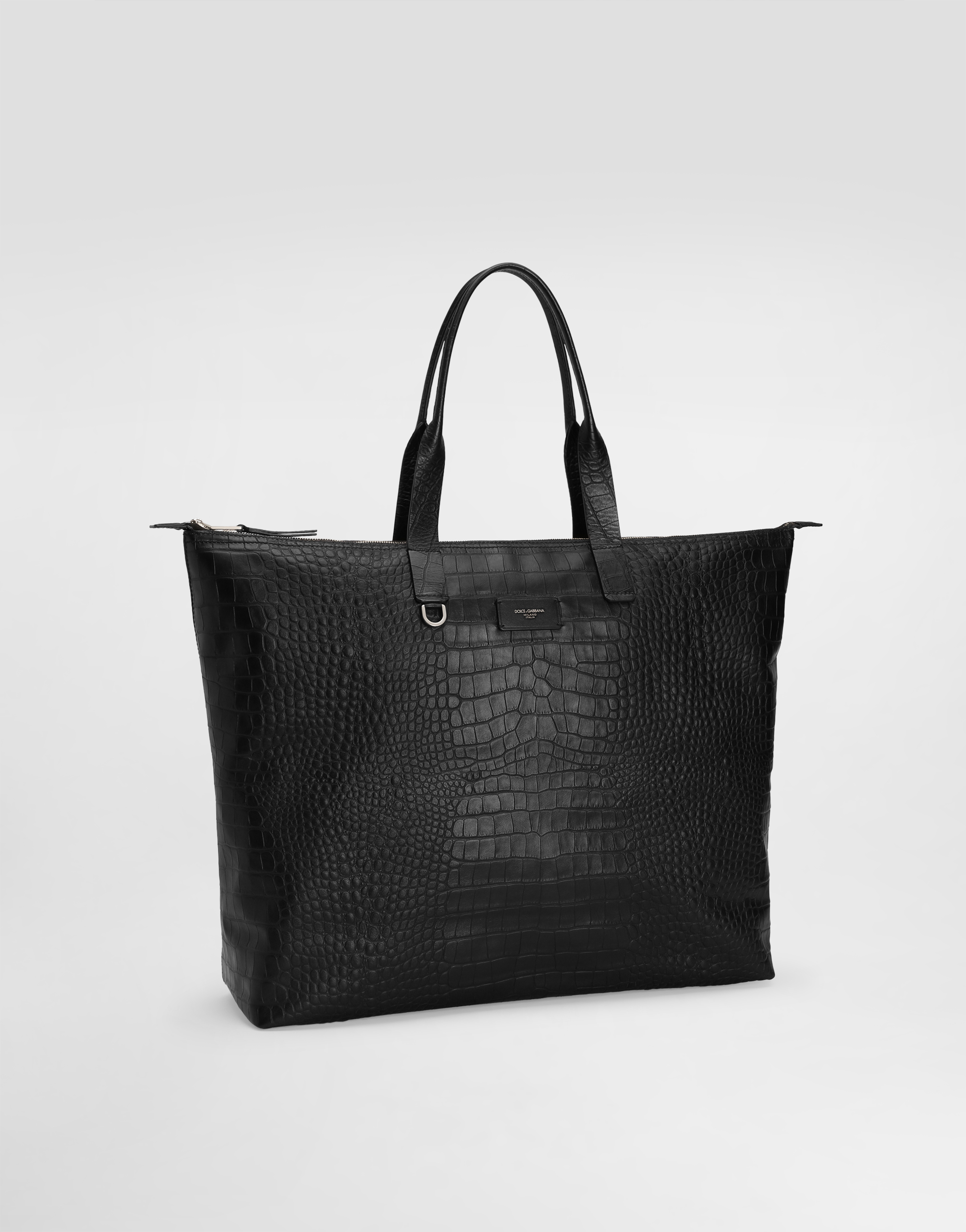 Dolce & Gabbana Large Crocodile-print Calfskin Shopper In Black
