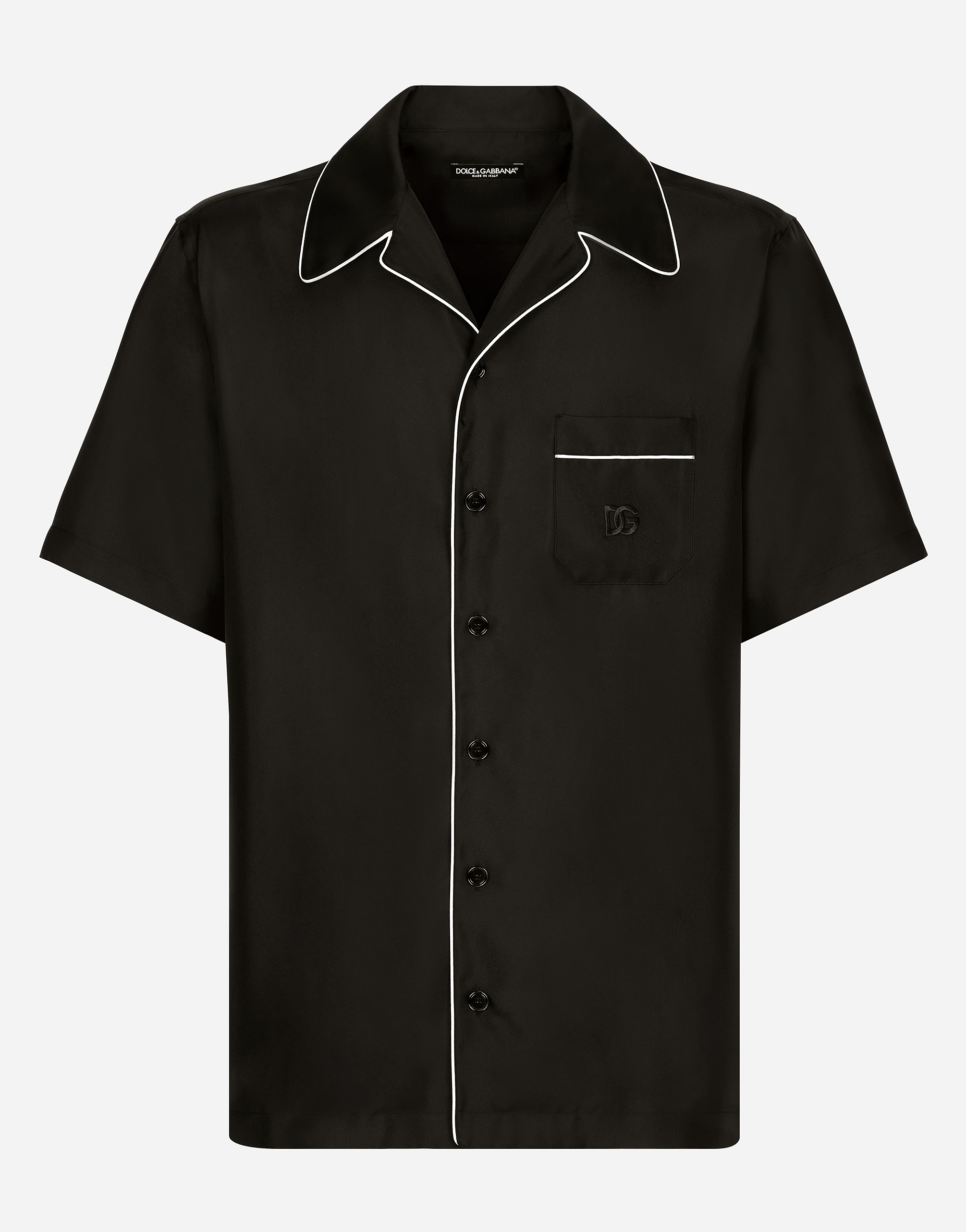 Silk twill shirt with DG embroidery in Black for Men