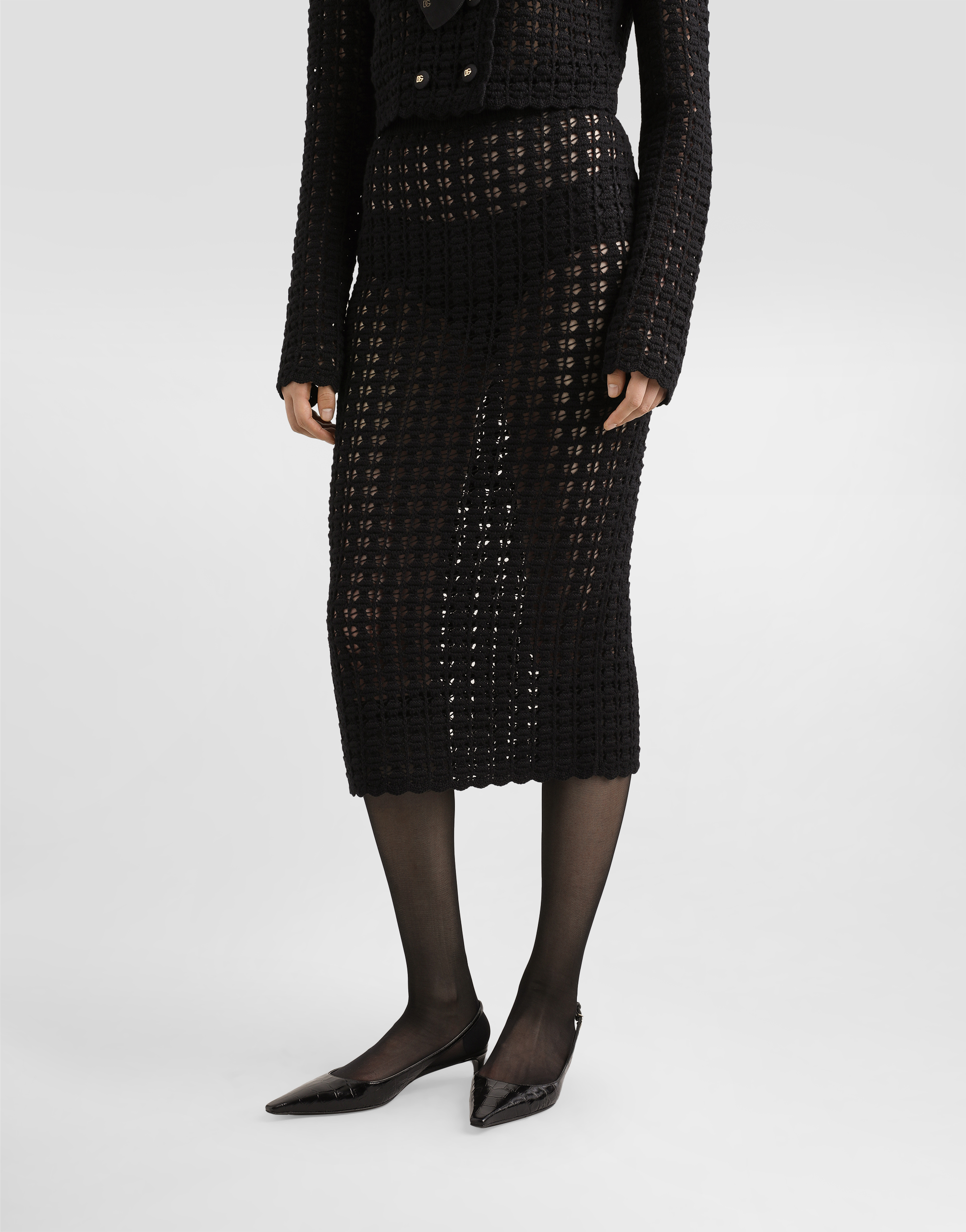 Dolce & Gabbana Cotton Jacquard Palazzo Pants With Floral Print In Black