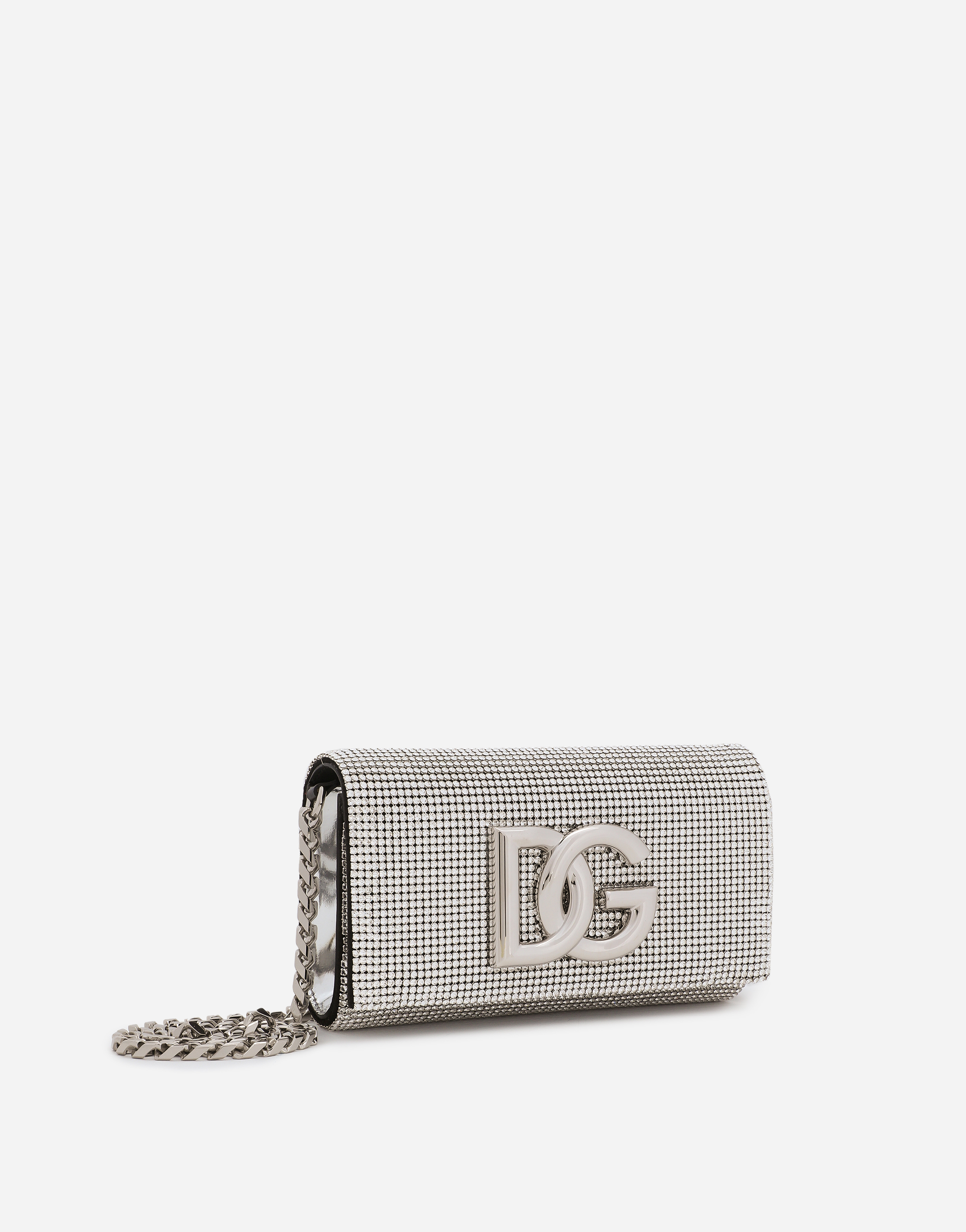 Shop Dolce & Gabbana Dg Logo Bag In Crystal Mesh In Silver