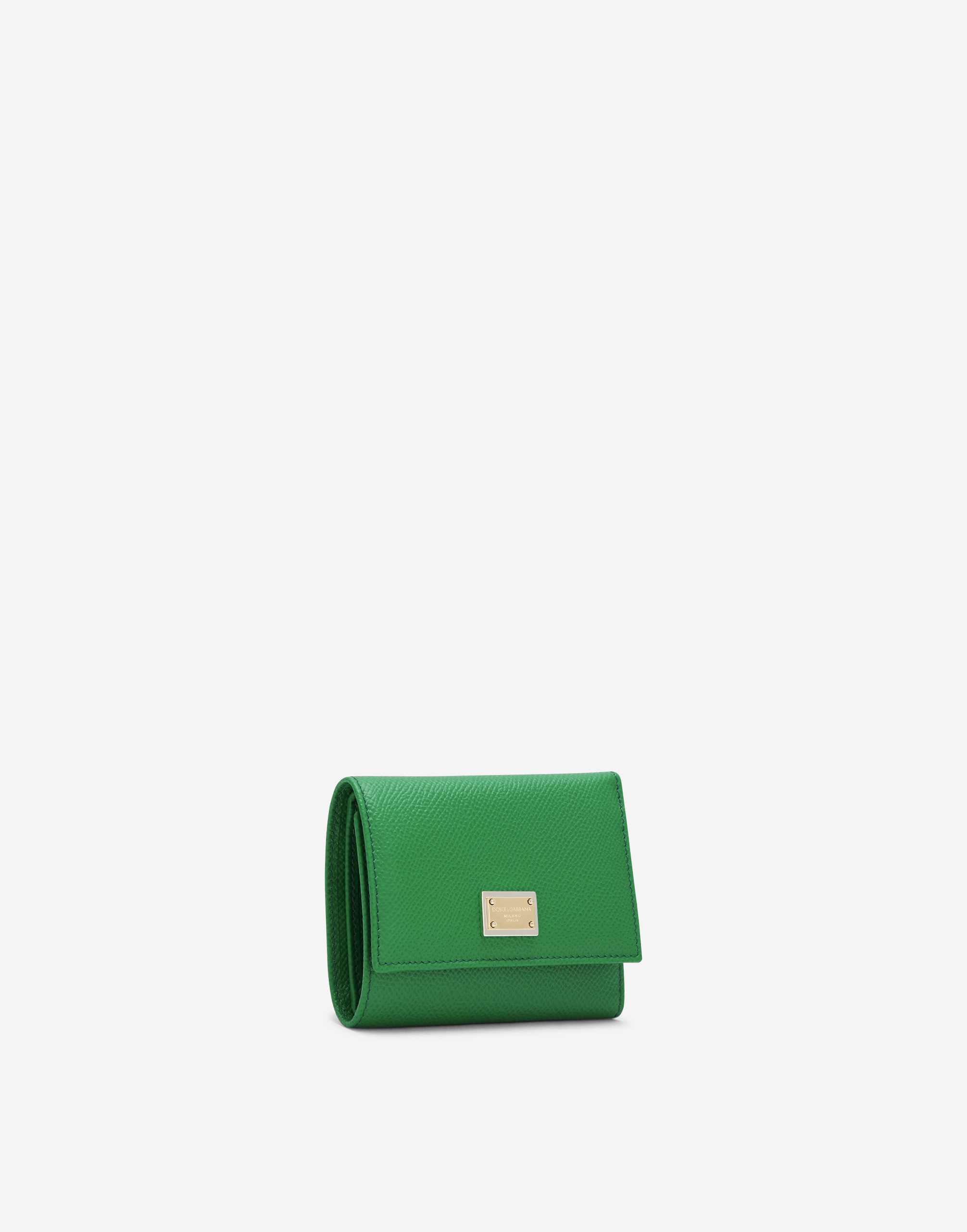Shop Dolce & Gabbana Dauphine Calfskin Wallet With Branded Tag In Green