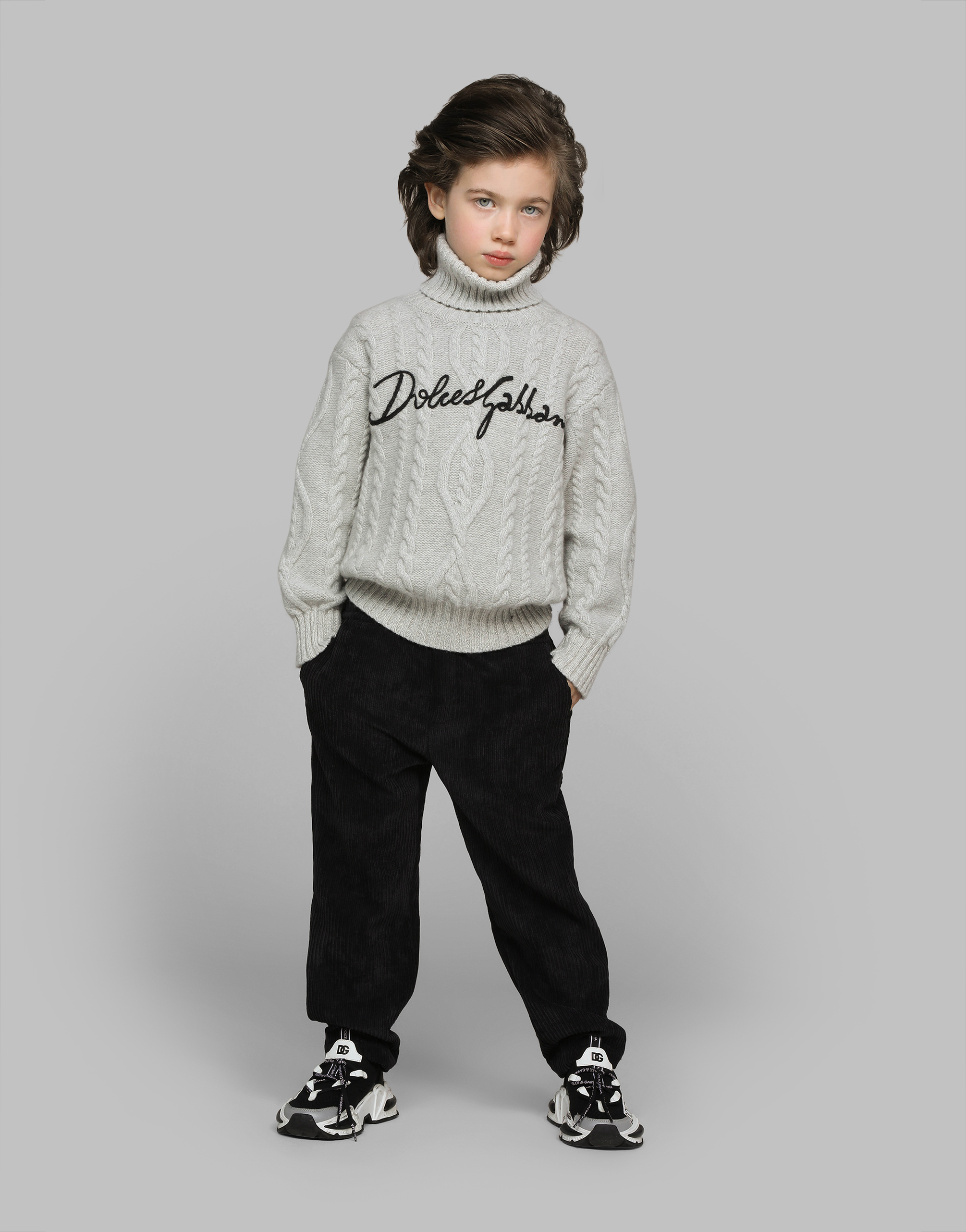 Wool cable-knit pullover with Dolce&Gabbana logo