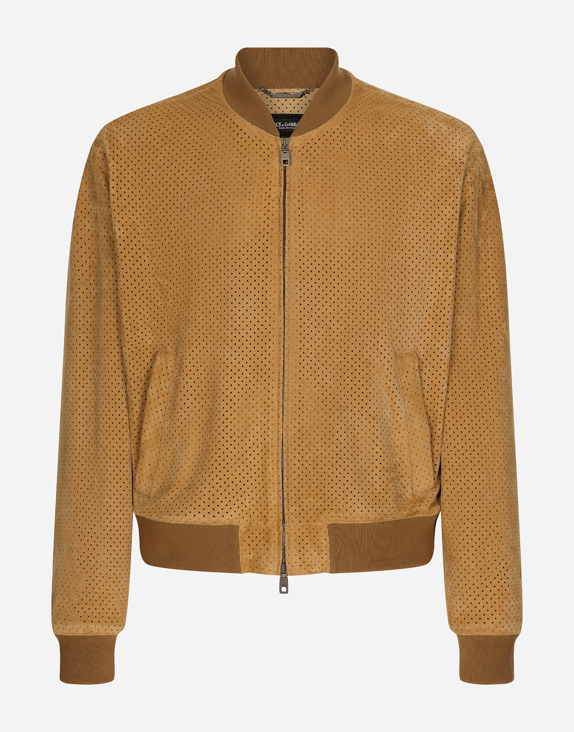 Dolce & Gabbana Perforated Suede Bomber Jacket In ベージュ