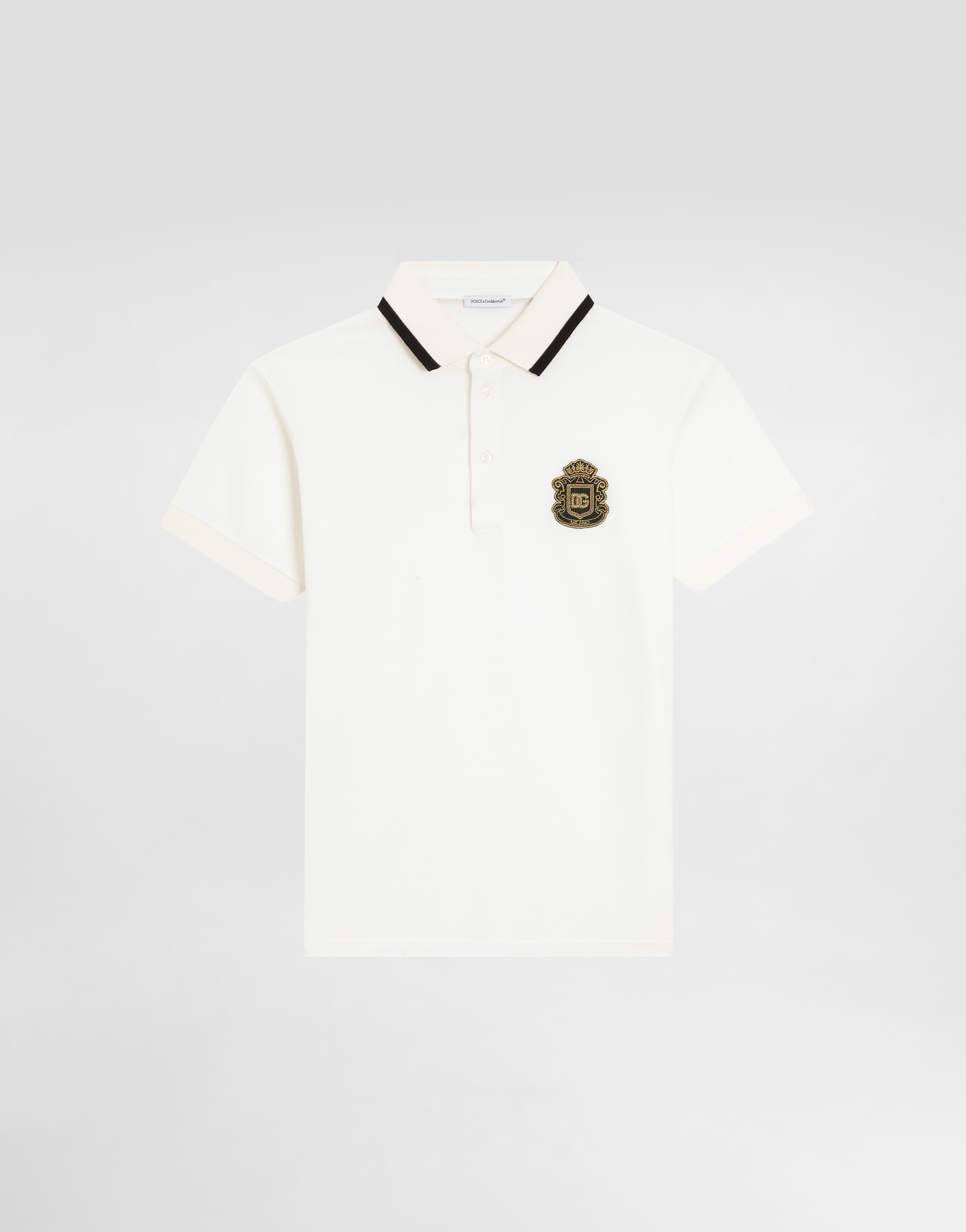 Piqué polo shirt with DG heraldic patch in White for Boys