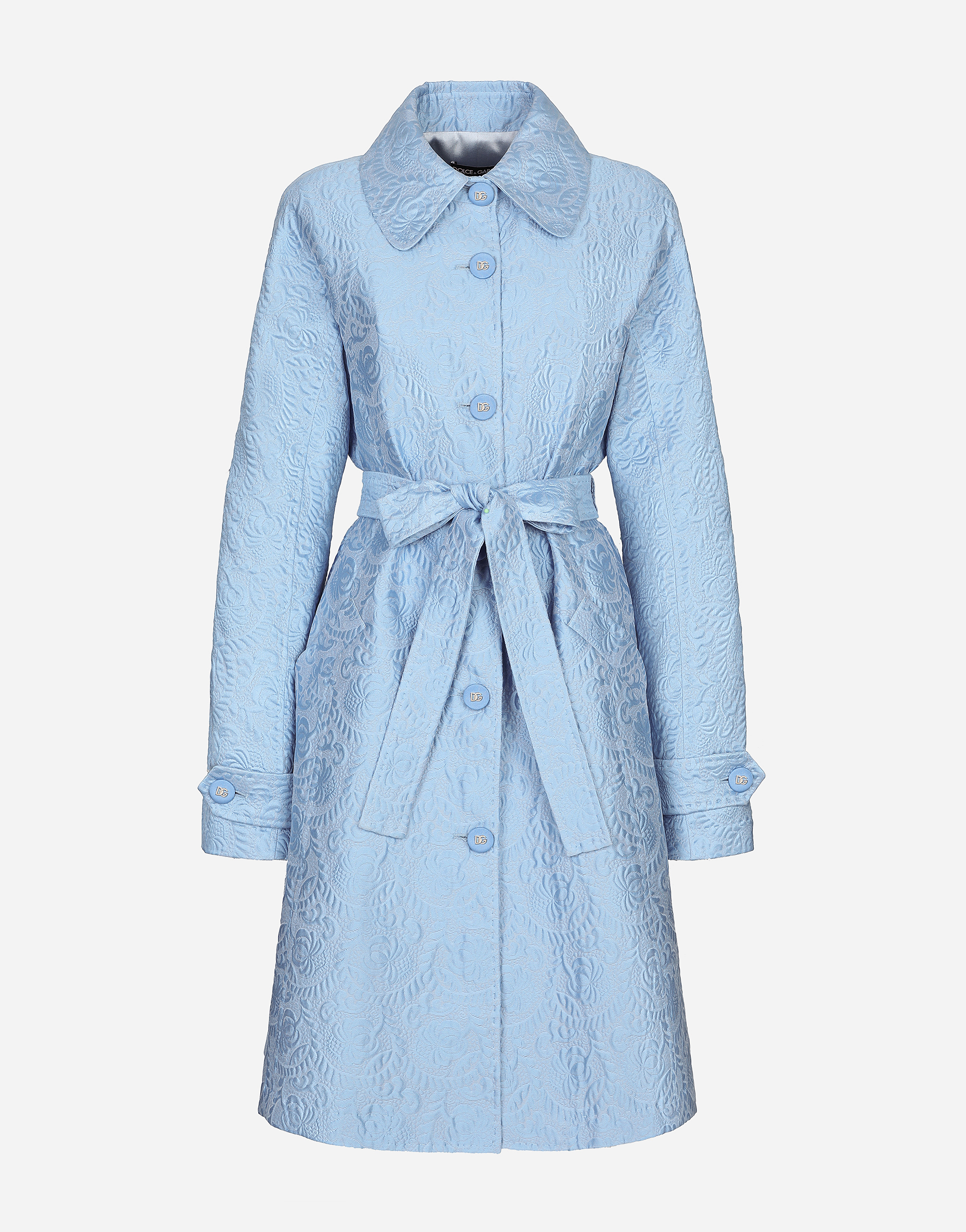 Dolce & Gabbana Quilted Floral Jacquard Trench Coat In Purple