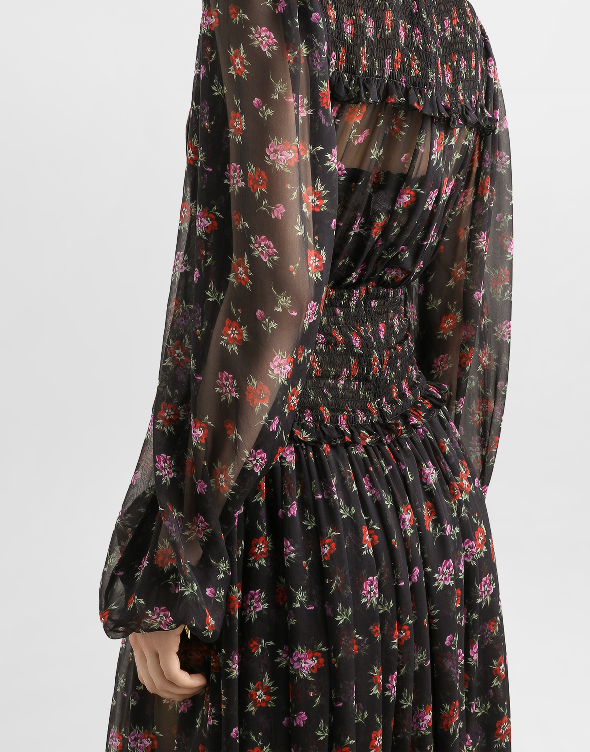 Floral-print long chiffon dress