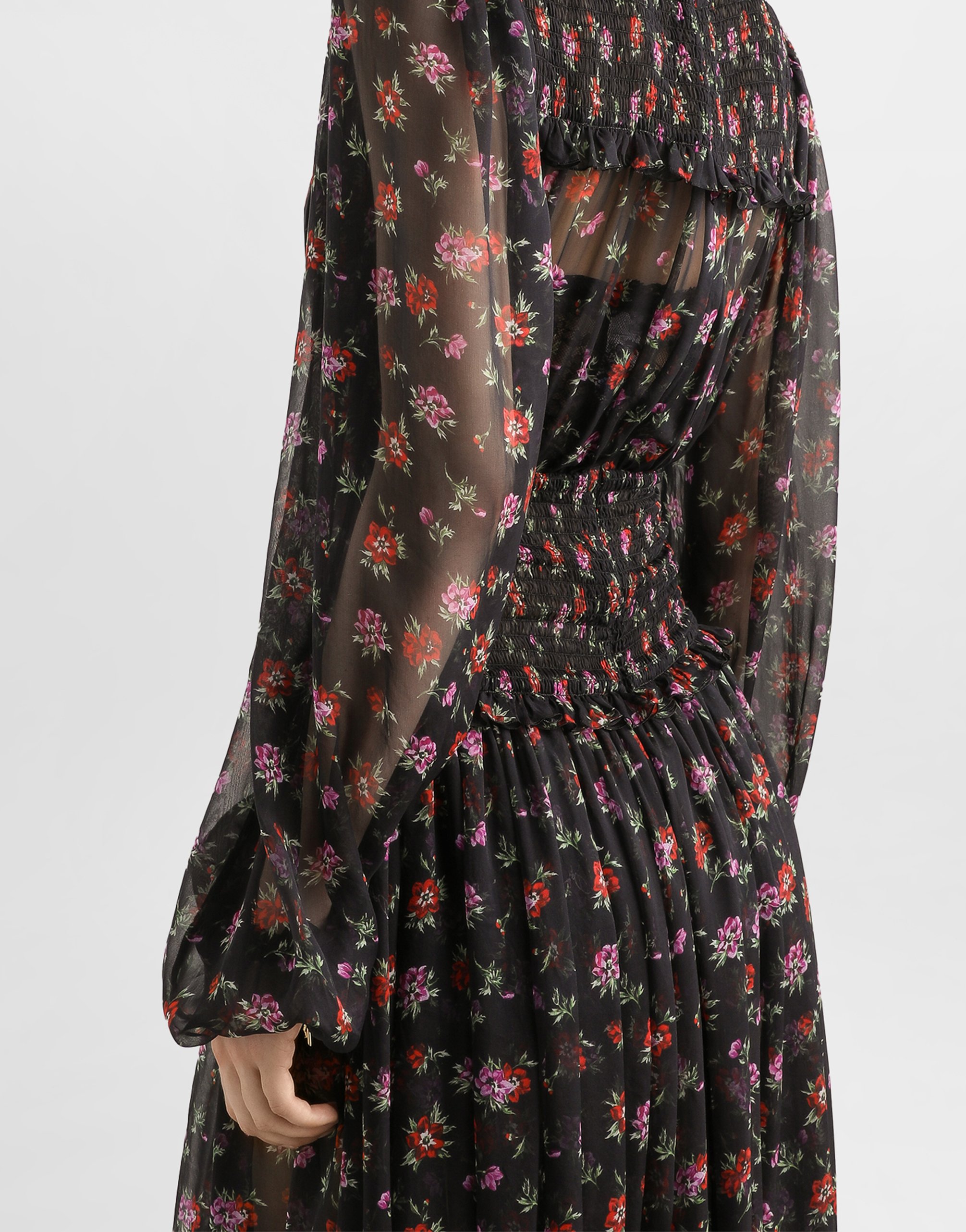 Dolce & Gabbana Floral-print Long Chiffon Dress In Multi