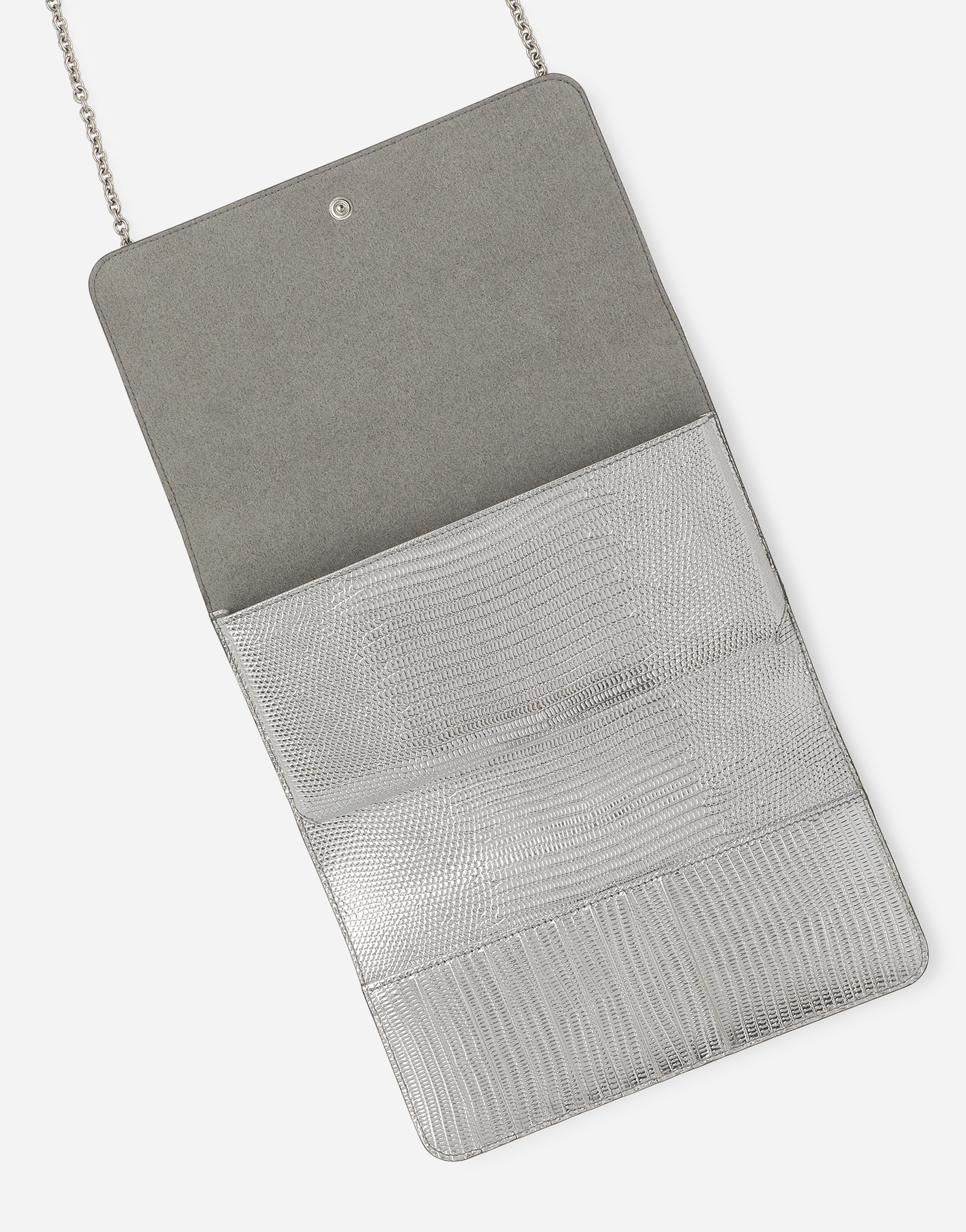 Dolce & Gabbana Satin Phone Bag With Fusible Rhinestones In Silver