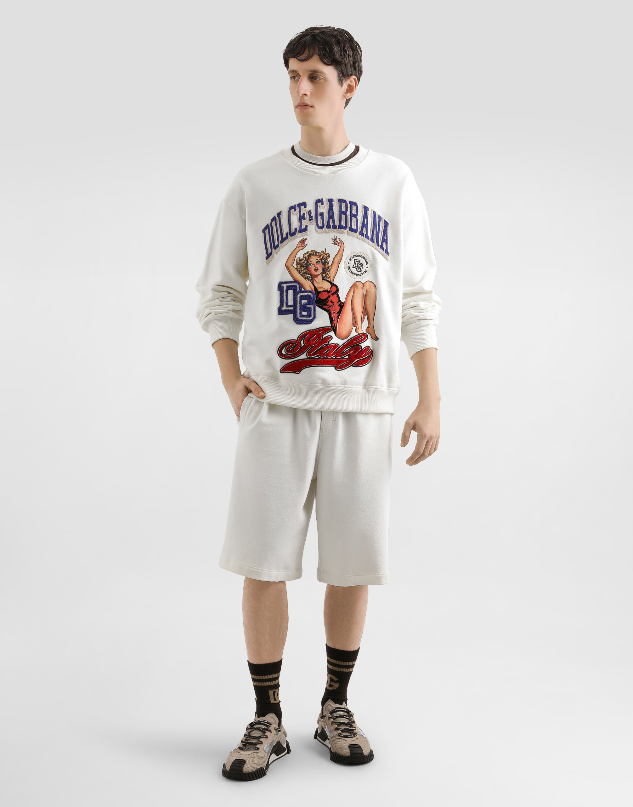 Dolce & Gabbana Graphic Print Crew Neck Sweatshirt With Ribbed Cuffs In Multi