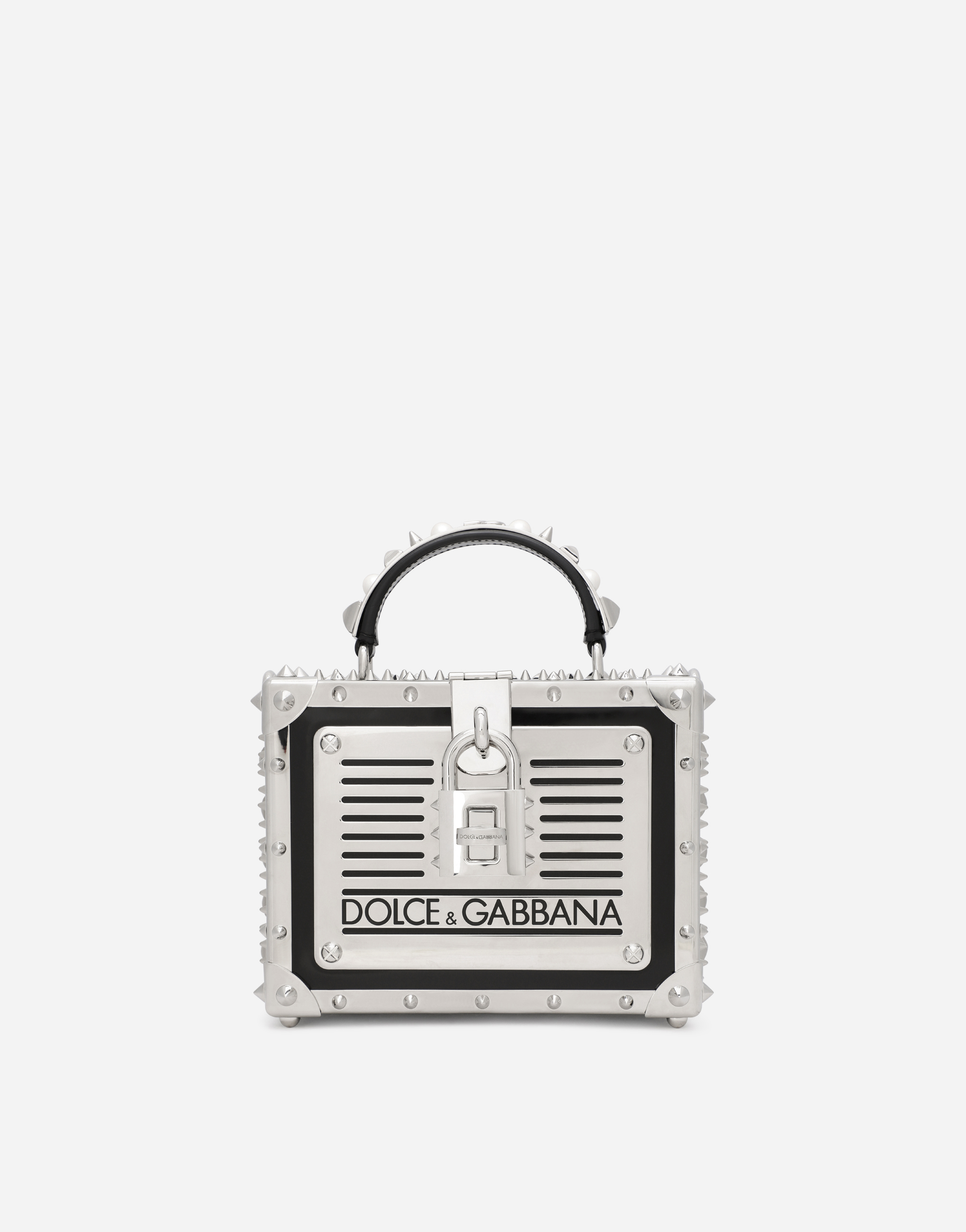 DOLCE & GABBANA POLISHED CALFSKIN DOLCE BOX BAG WITH STUDS