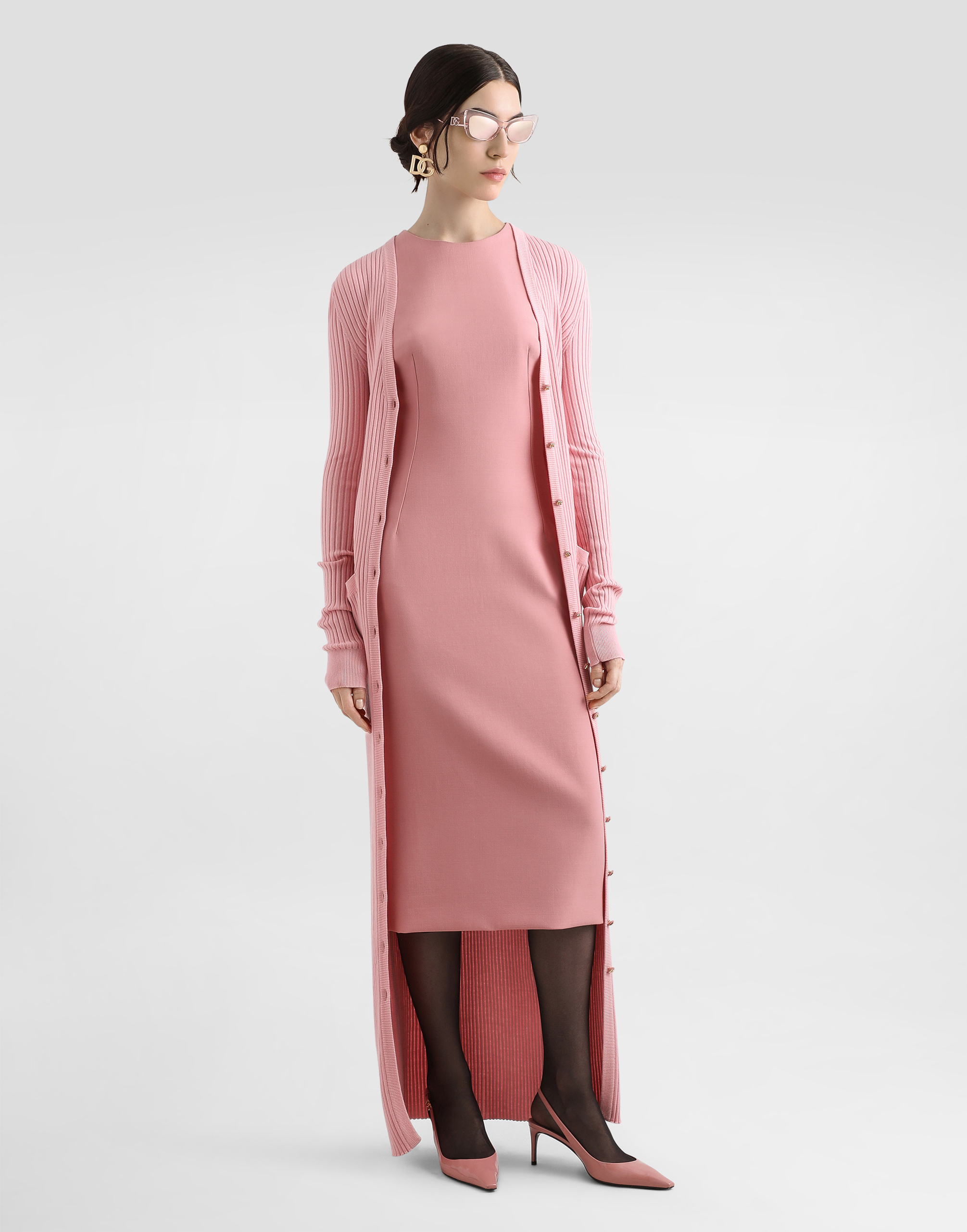 Dolce & Gabbana Long Ribbed Wool Cardigan In Pink