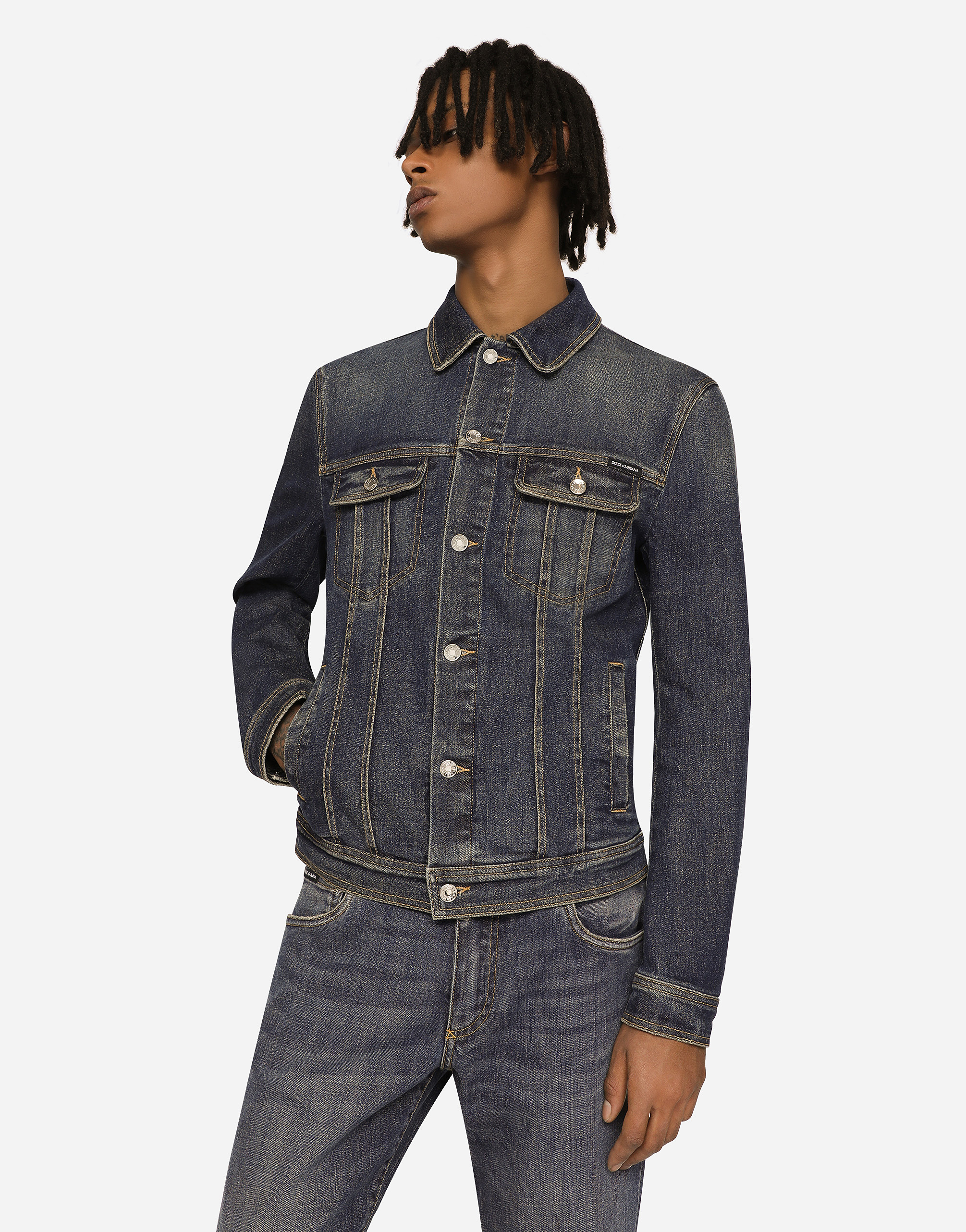 DOLCE & GABBANA STRETCH LIGHT BLUE WASH DENIM JACKET