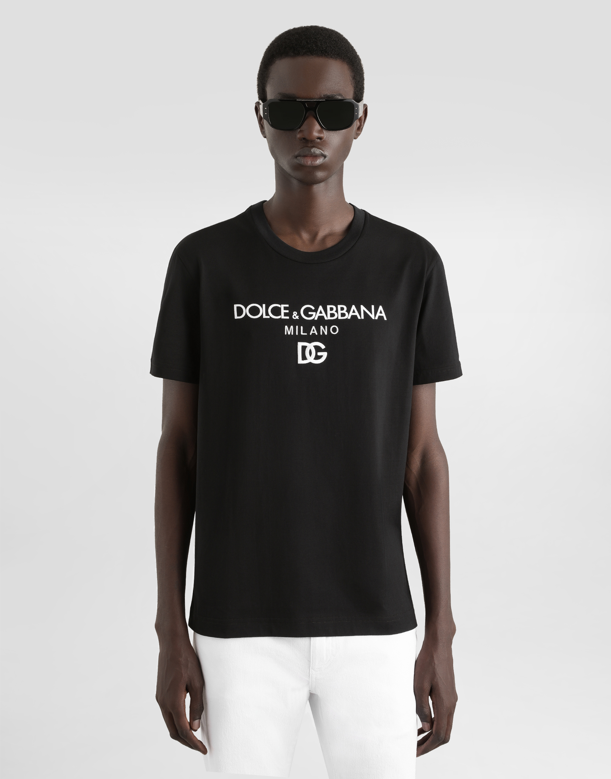 Dolce & Gabbana Jersey Round-neck T-shirt With Dg Milano Embroidery In Black