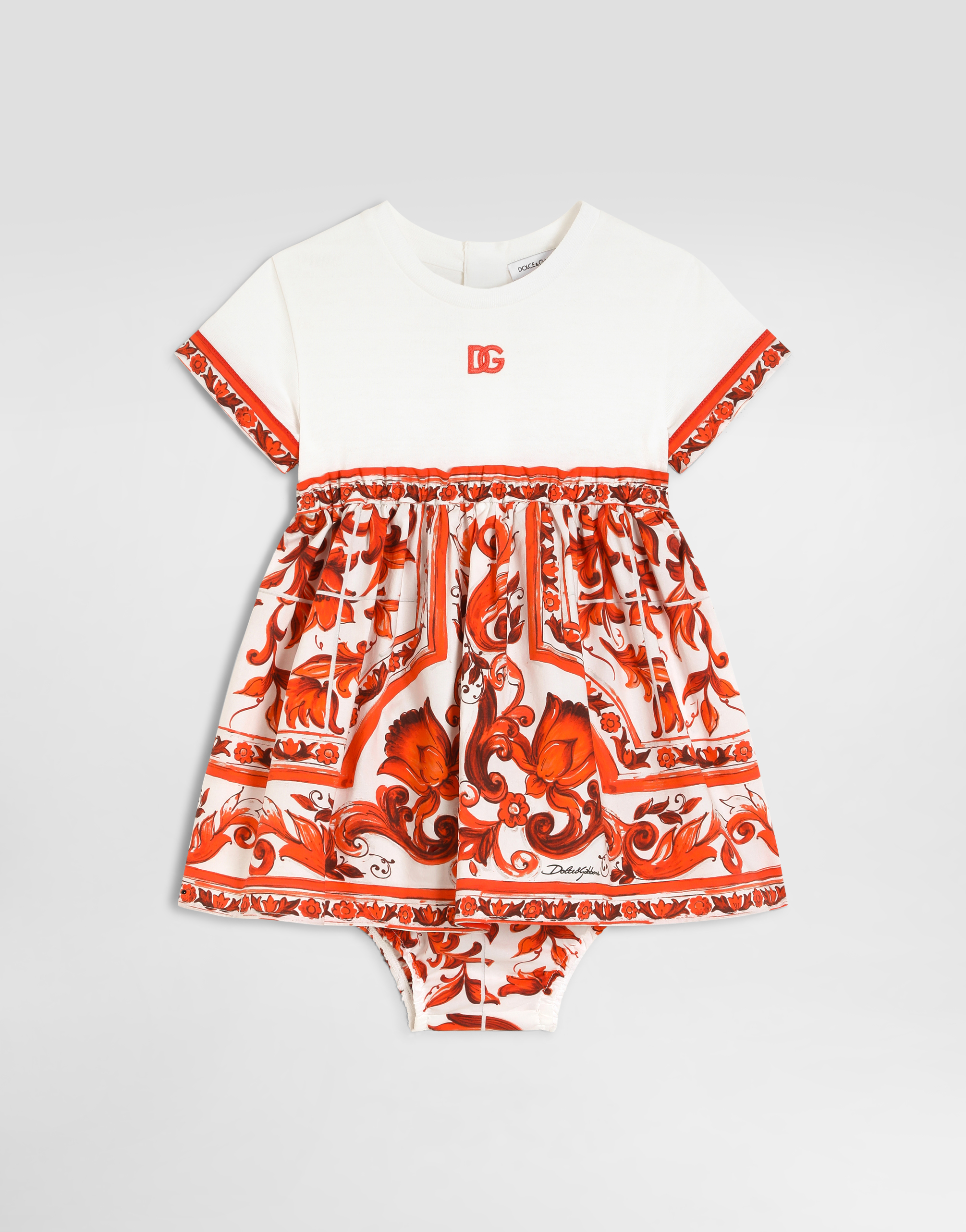 Majolica-print mix material dress in Multicolor for Girls
