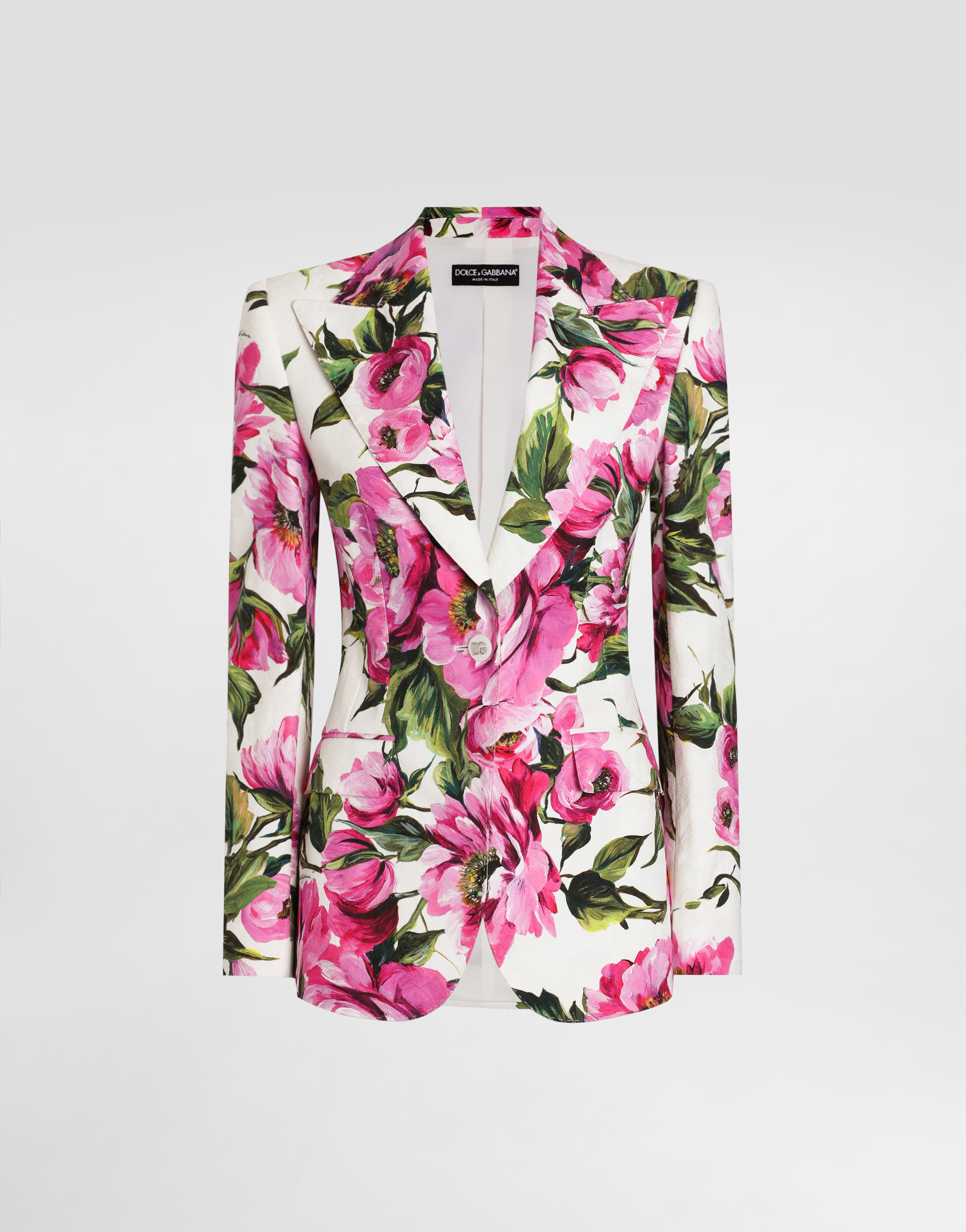 Shop Dolce & Gabbana Cotton Jacquard Turlington Jacket With Peony Print