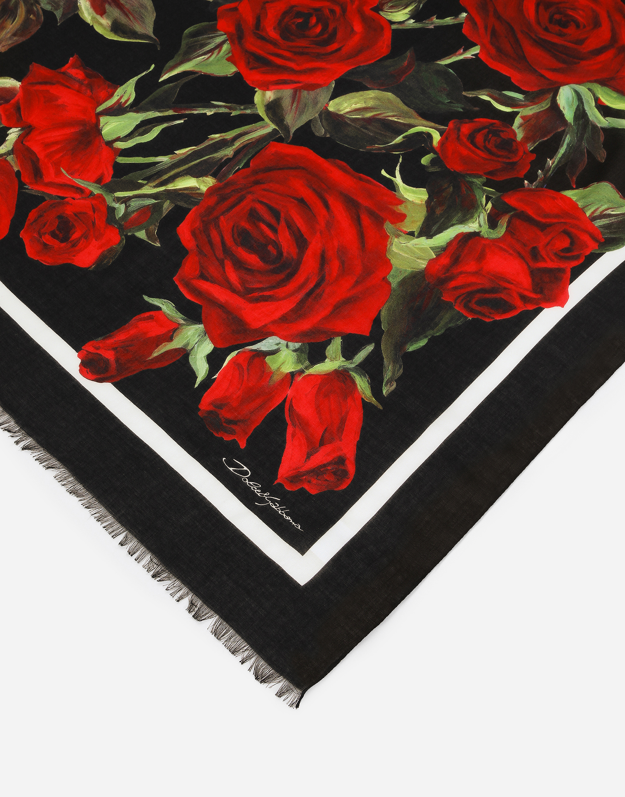 Dolce & Gabbana Modal And Silk Scarf With All-over Rose Print In Multicolor