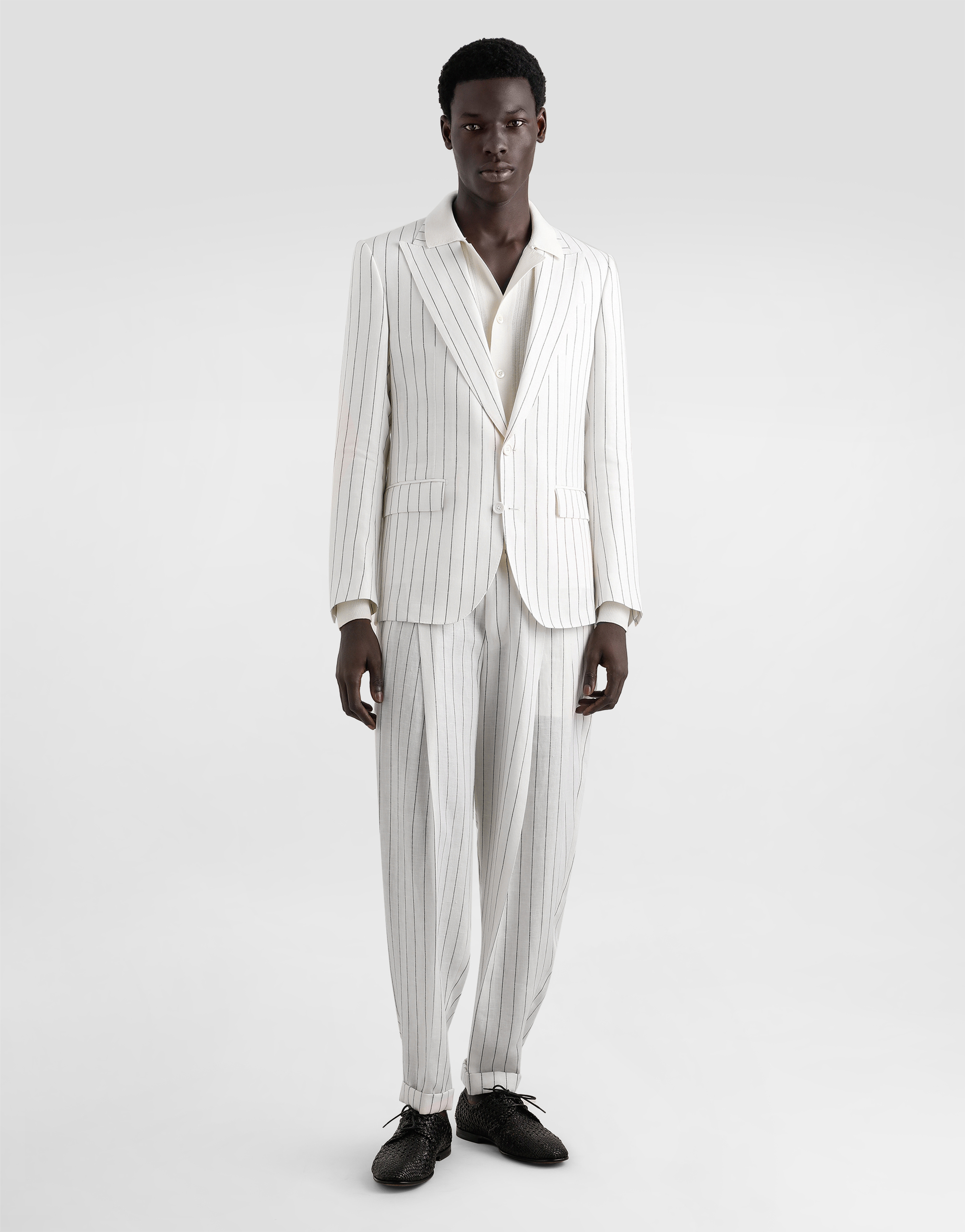 Single-breasted pinstripe linen-blend jacket