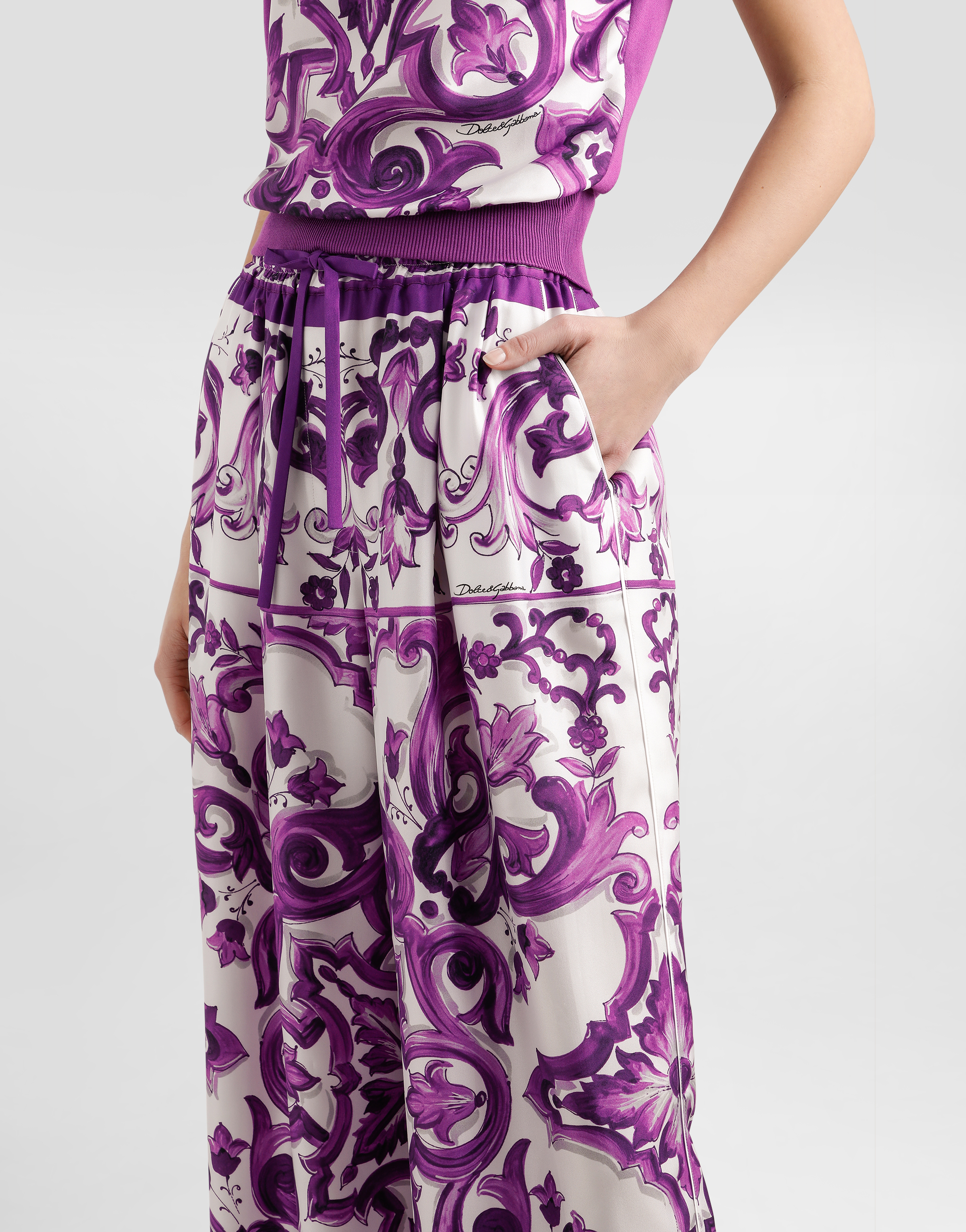 Dolce & Gabbana Majolica Print High Rise Wide Leg Pants