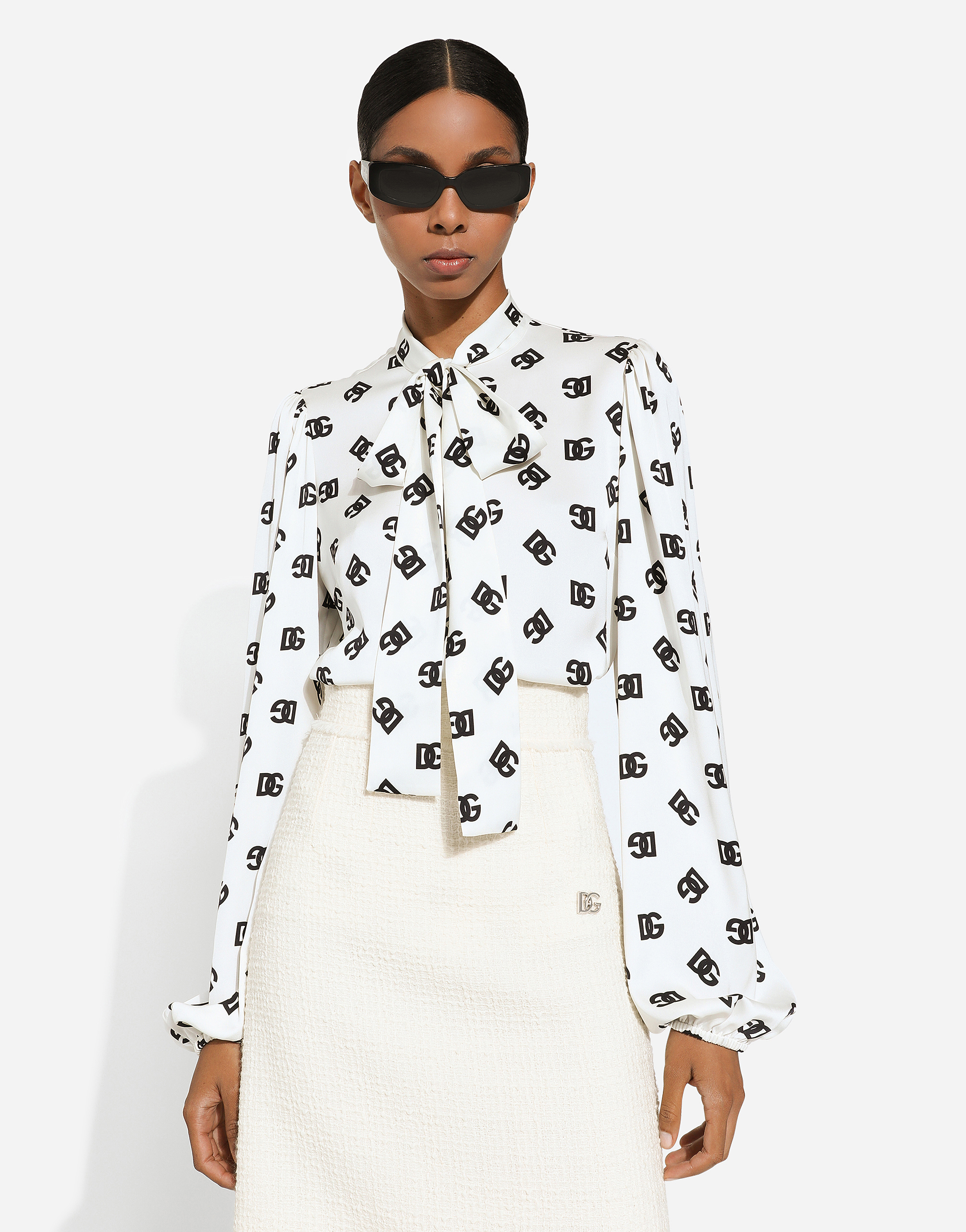 Shop Dolce & Gabbana Charmeuse Shirt With All-over Dg Logo Print