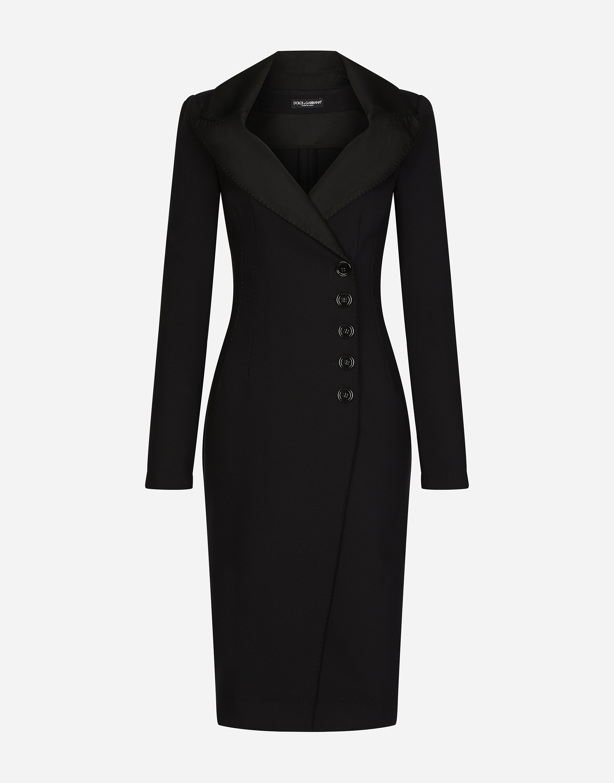 Dolce & Gabbana Technical Jersey Midi Coat Dress In Black