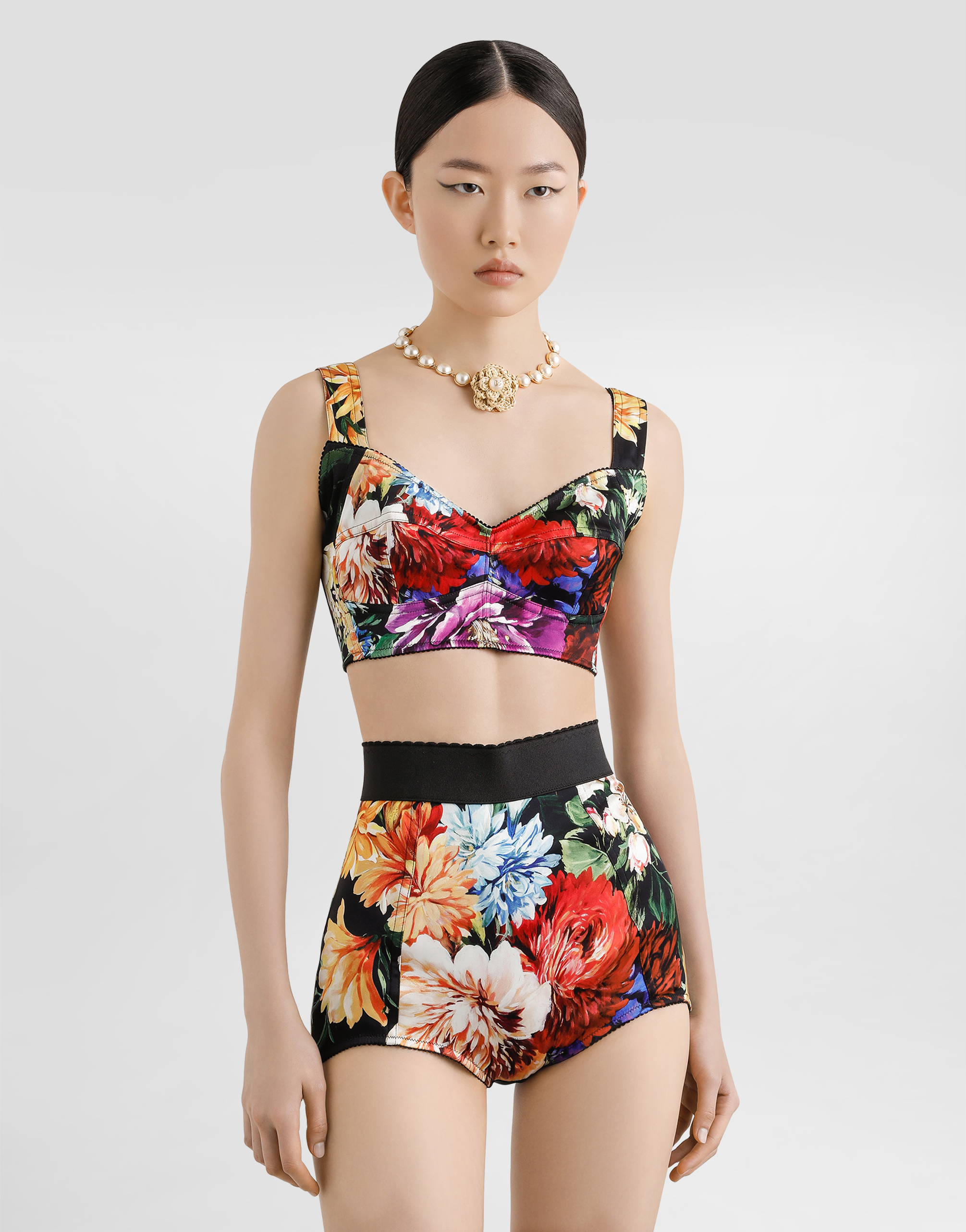 Dolce & Gabbana Flower Bouquet-print Bustier Top In Multi