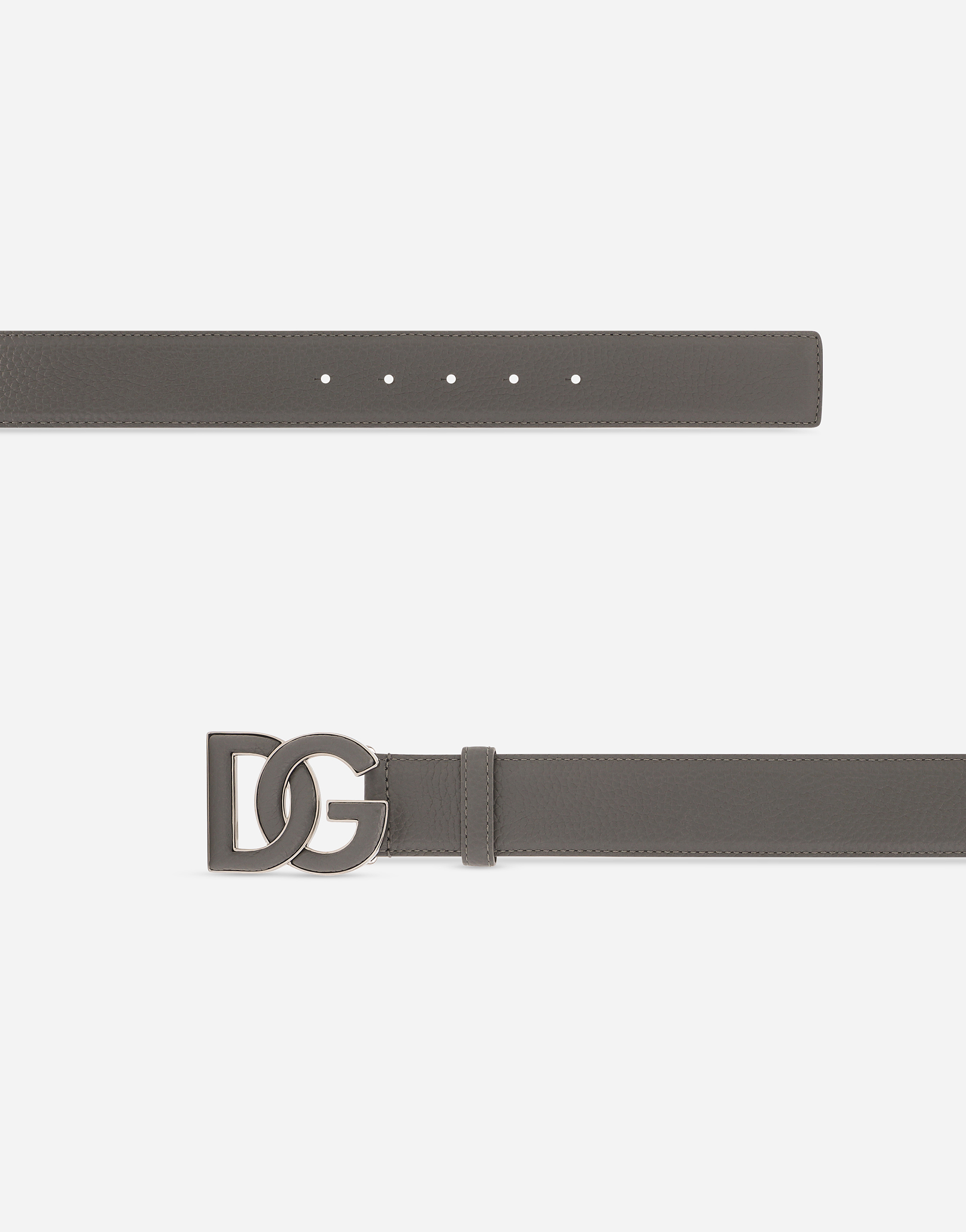 Dolce & Gabbana Logo-buckle Leather Belt In グレー