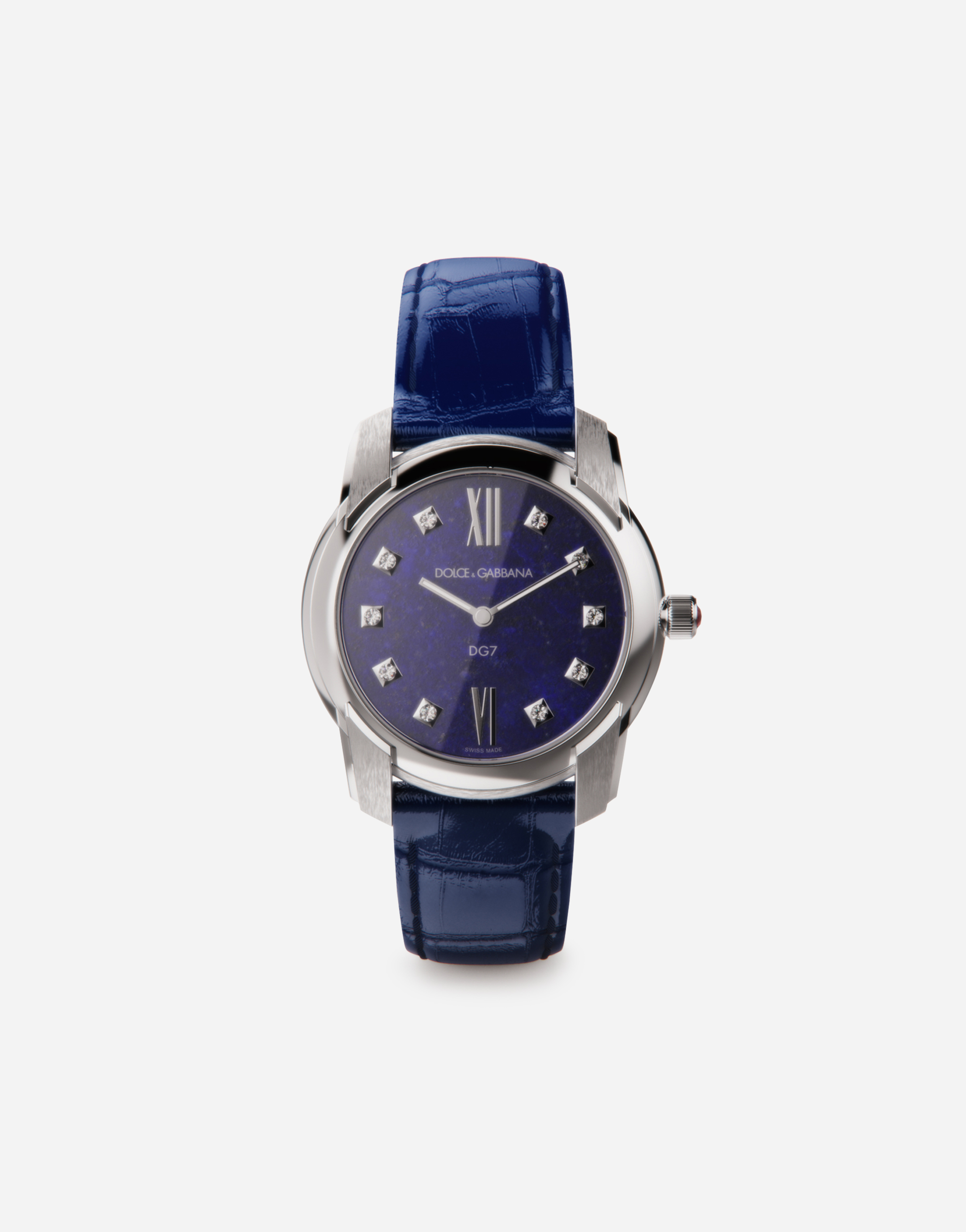 Dolce & Gabbana Dg7 Watch In Steel With Lapis Lazuli And Diamonds In Blue
