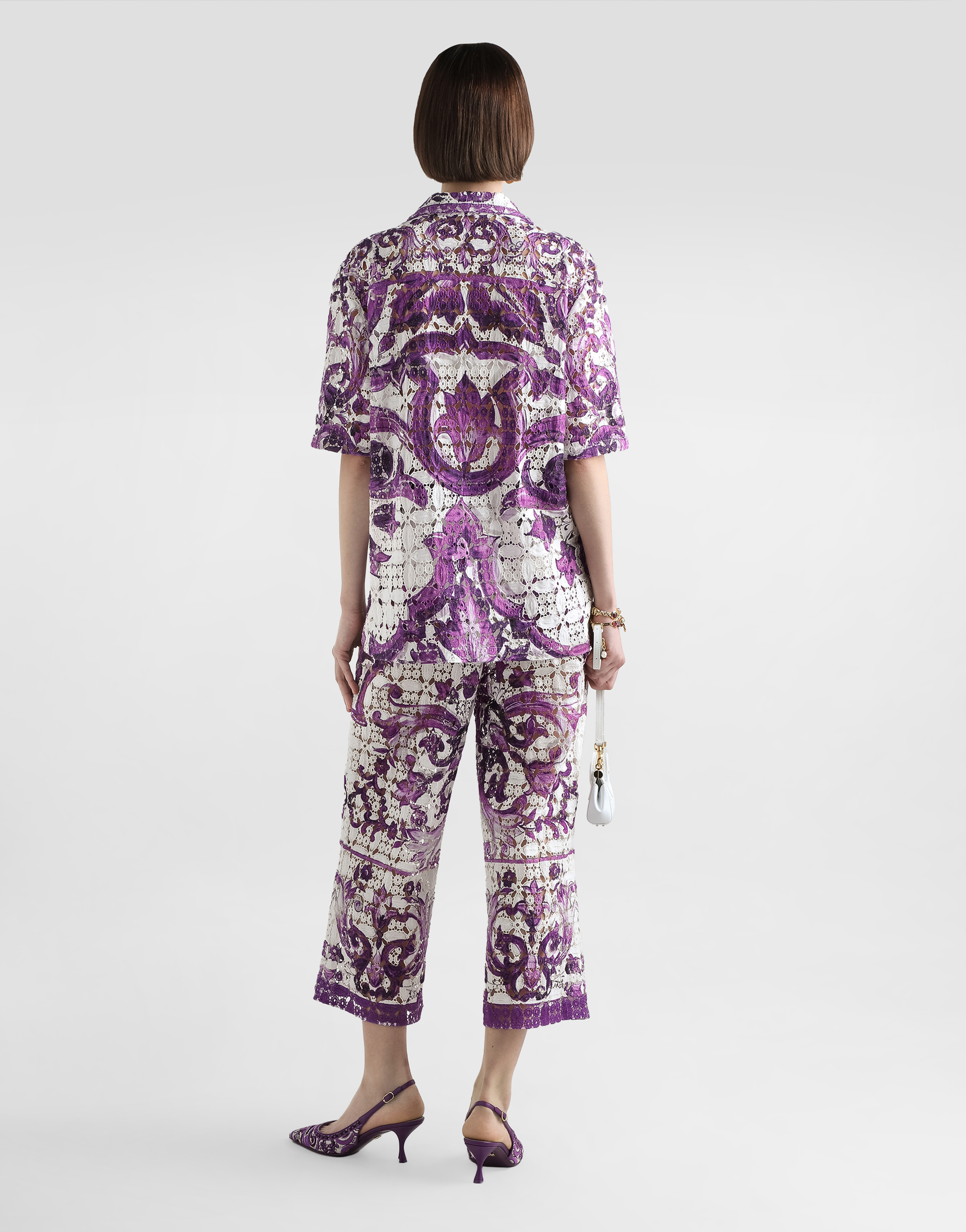 Dolce & Gabbana Majolica-print Crochet Lace Shirt In Purple