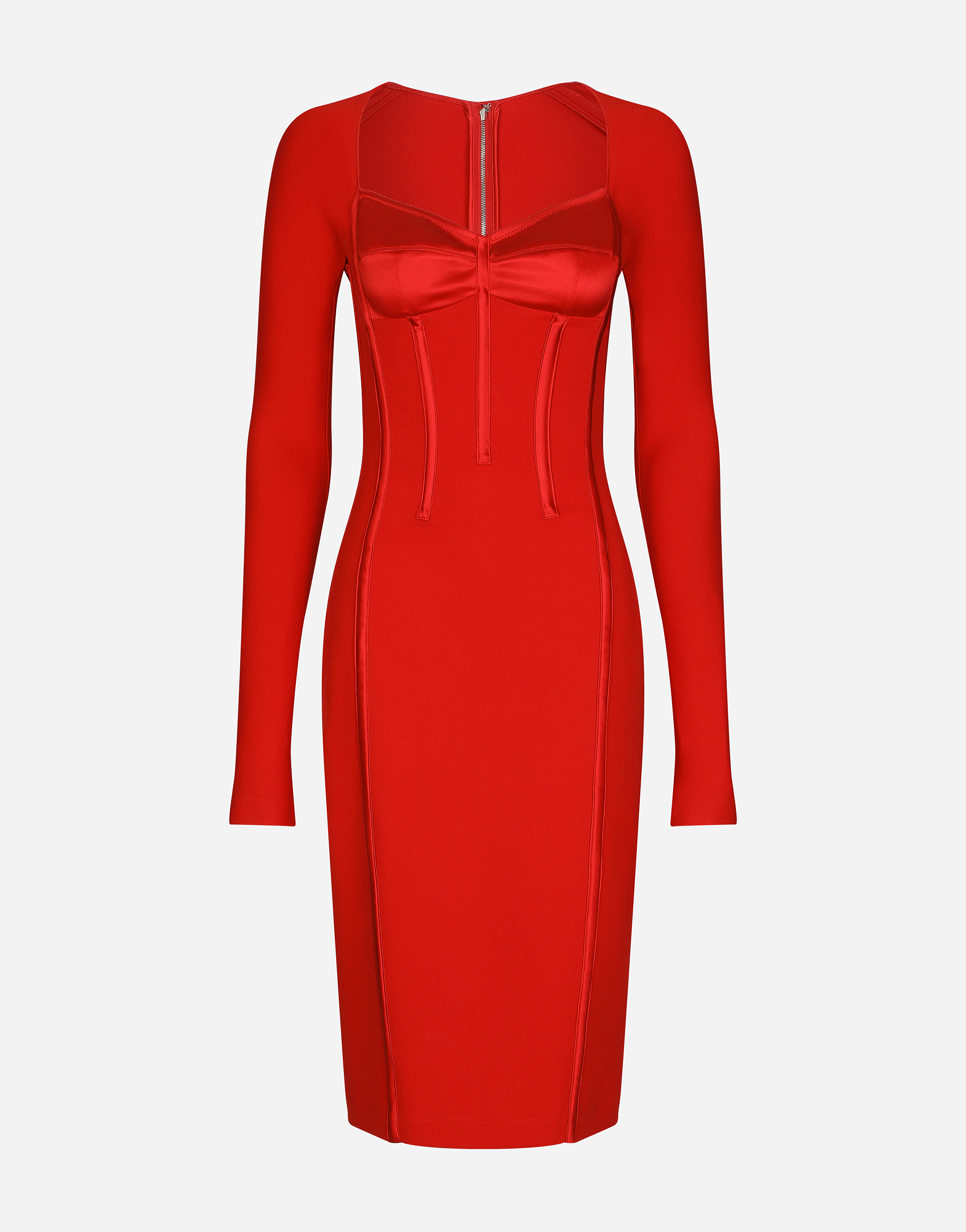 Dolce & Gabbana Viscose Calf-length Dress With Corset Details In Red