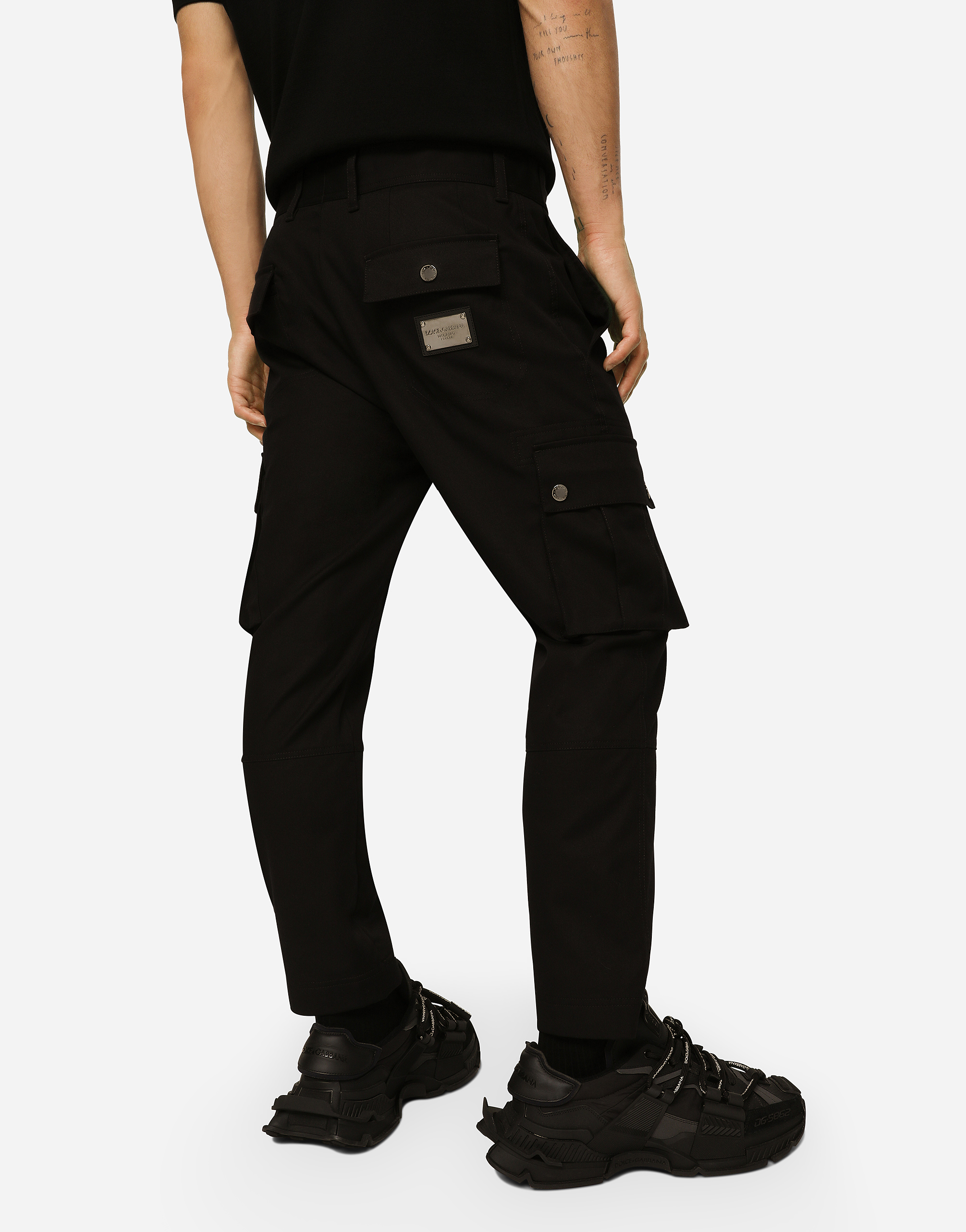 Dolce & Gabbana Cotton Cargo Pants With Branded Tag In Black