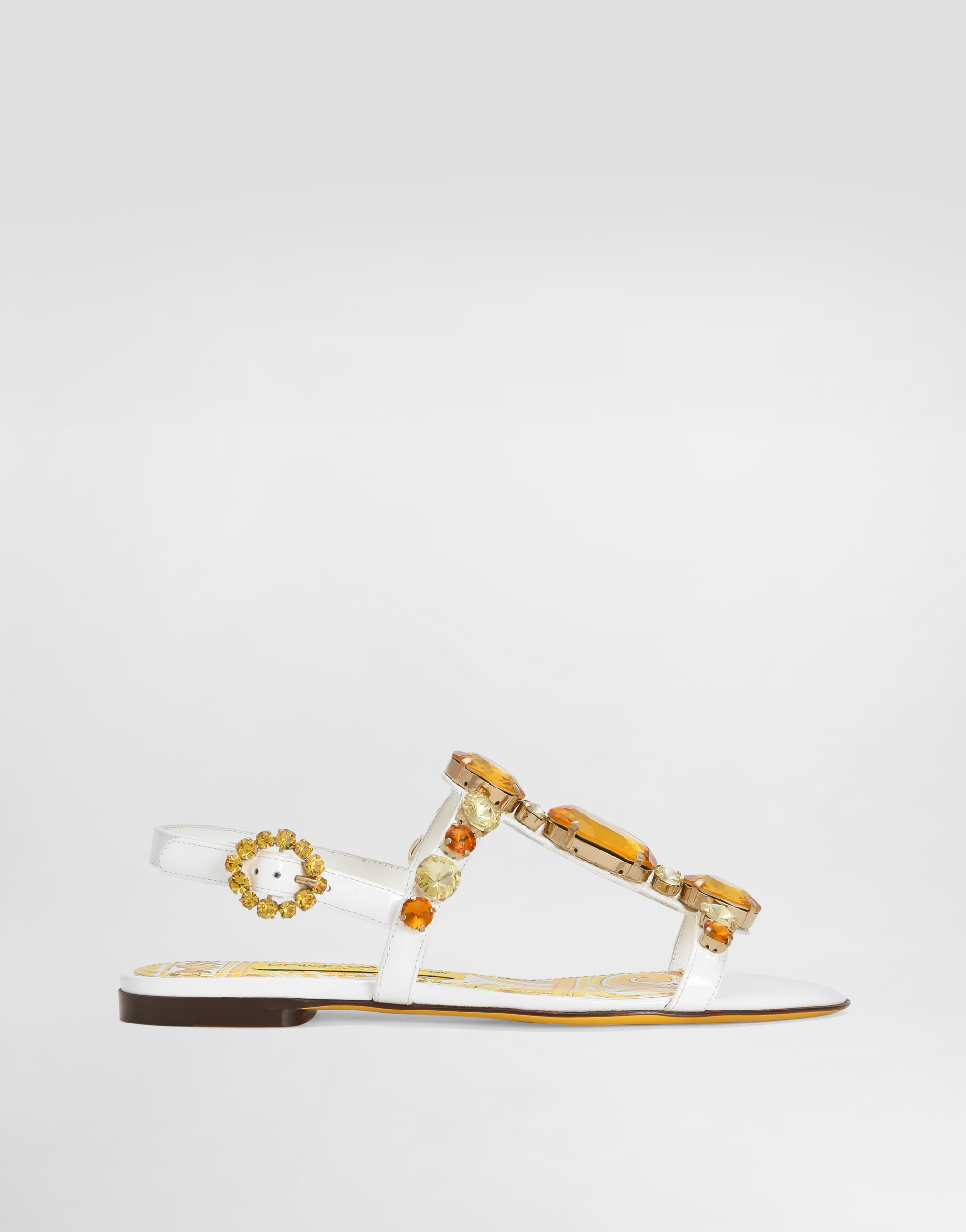 Dolce & Gabbana Women's White Patent Leather Sandals With Stone Embellishment - Woman Sandals And Wedges Size 40 - Image 1