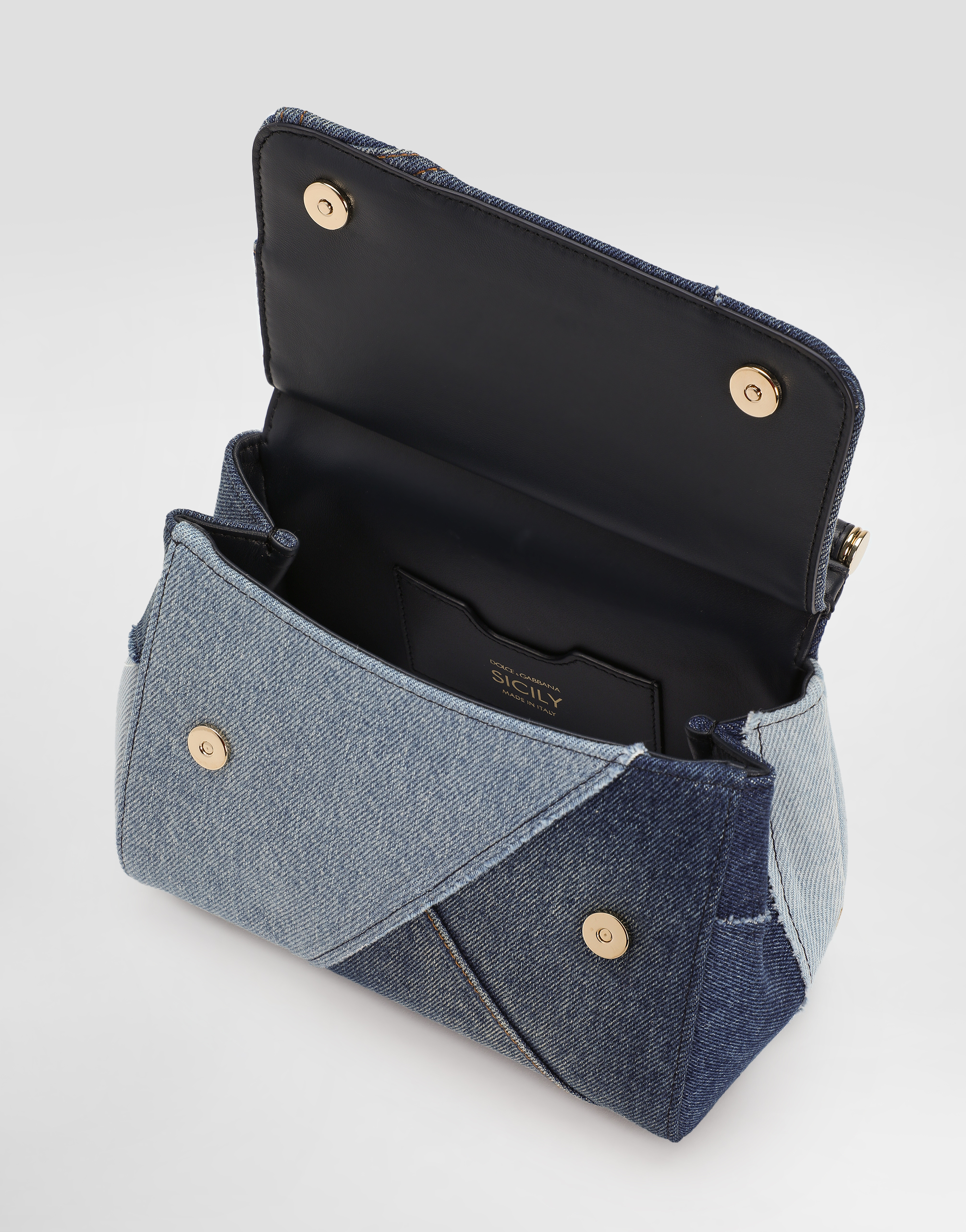 Dolce & Gabbana Small Sicily Denim And Calf Leather Handbag In Blue