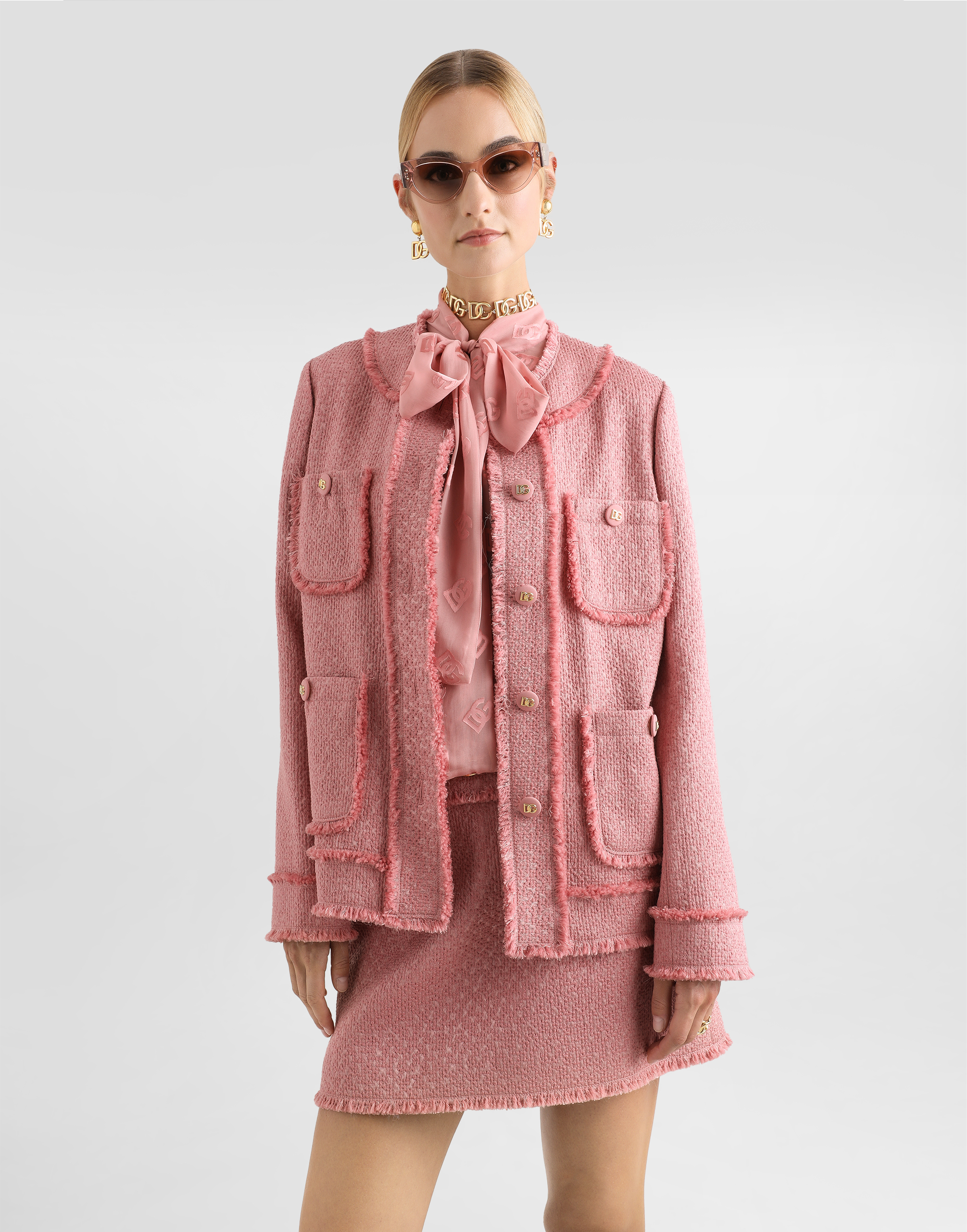 Dolce & Gabbana Rachel Tweed Single-breasted Collarless Jacket In Pink