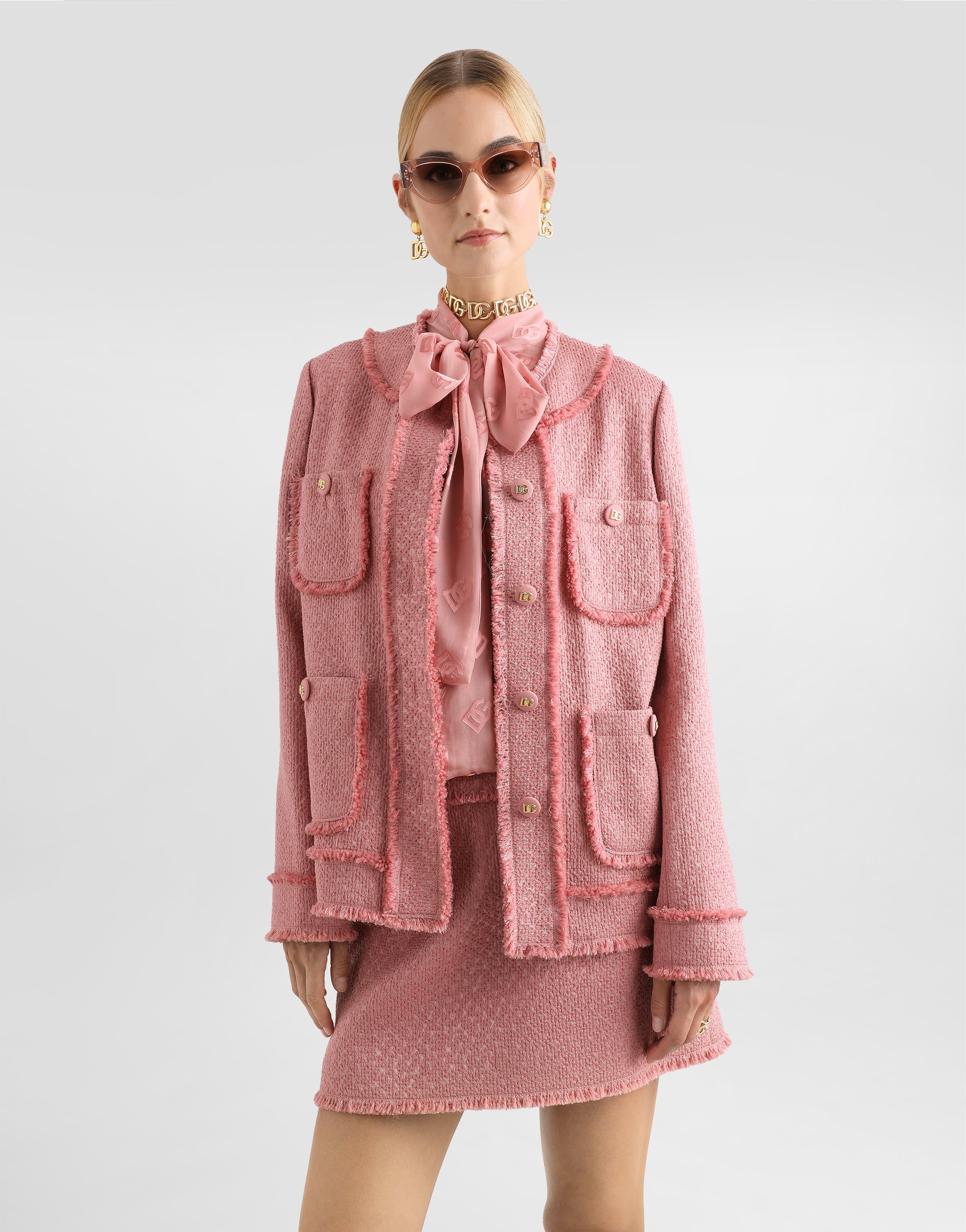 Dolce & Gabbana Rachel Tweed Single-breasted Collarless Jacket In Pink