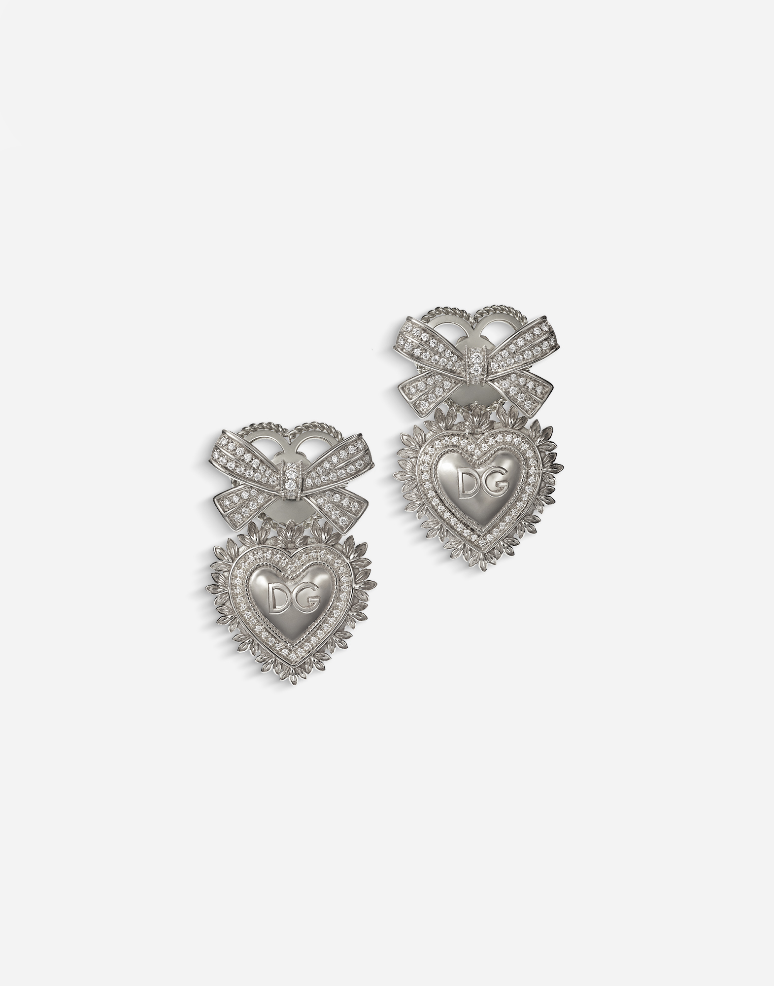 Shop Dolce & Gabbana Devotion Earrings In White Gold With Diamonds