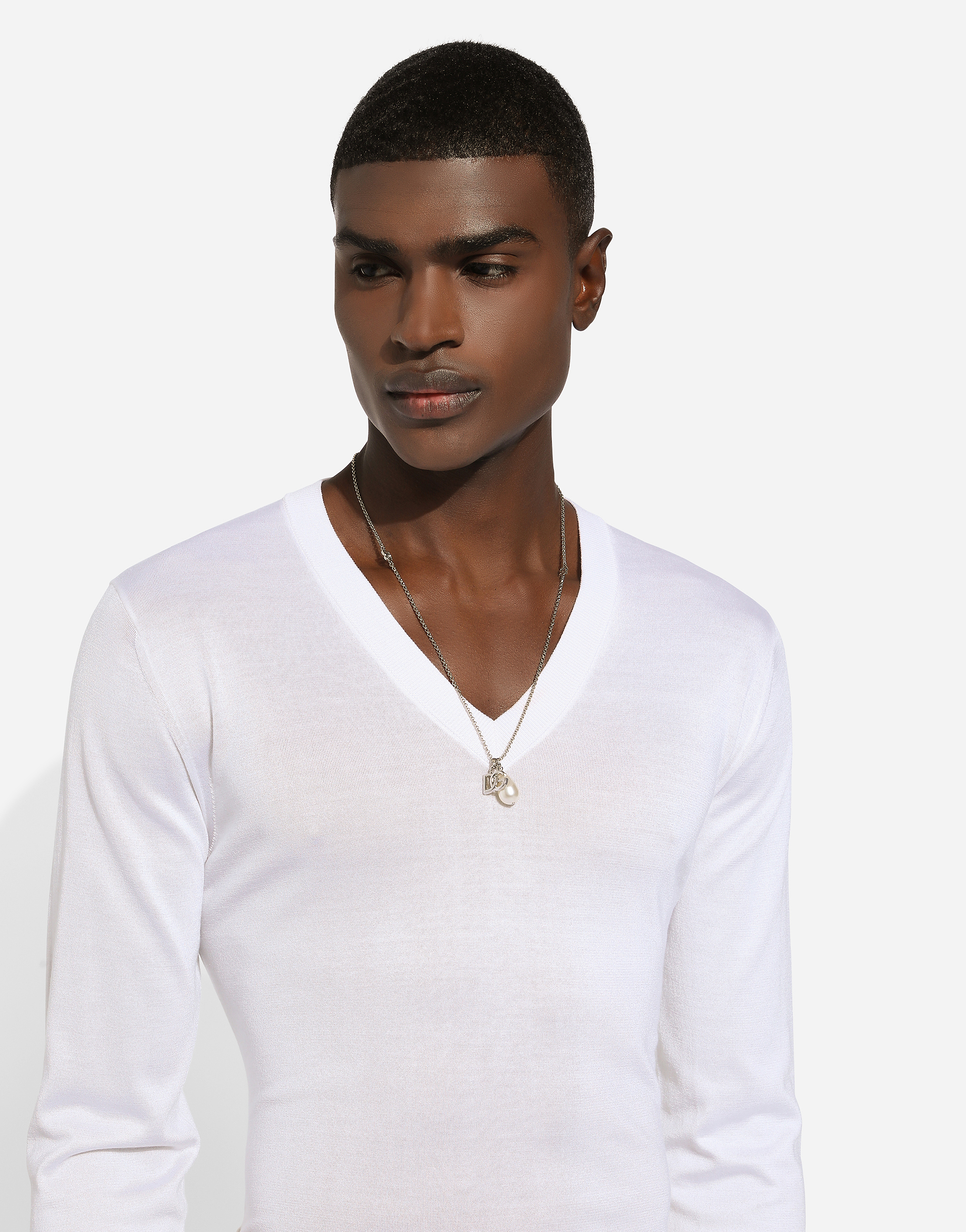 Dolce & Gabbana Dg Logo Teardrop Pendant Necklace In Metallic