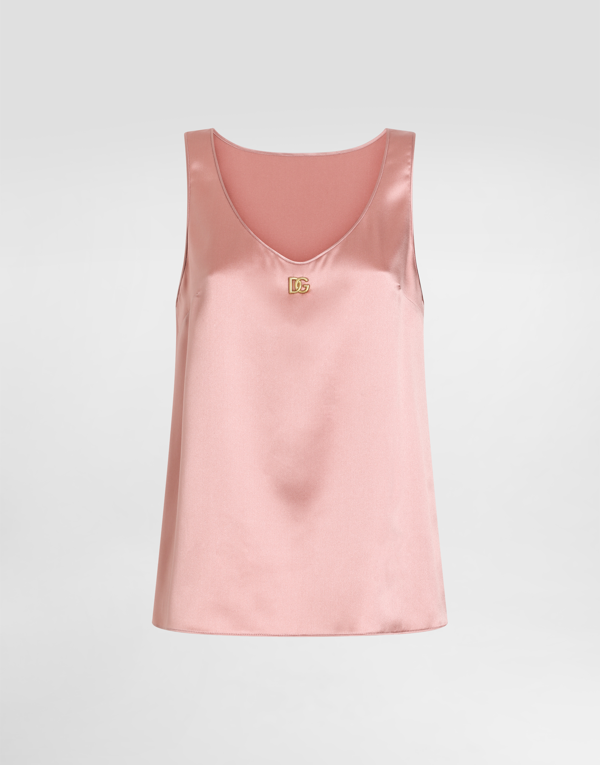 Dolce & Gabbana Satin Tank Top With Dg Logo Pin In Pink