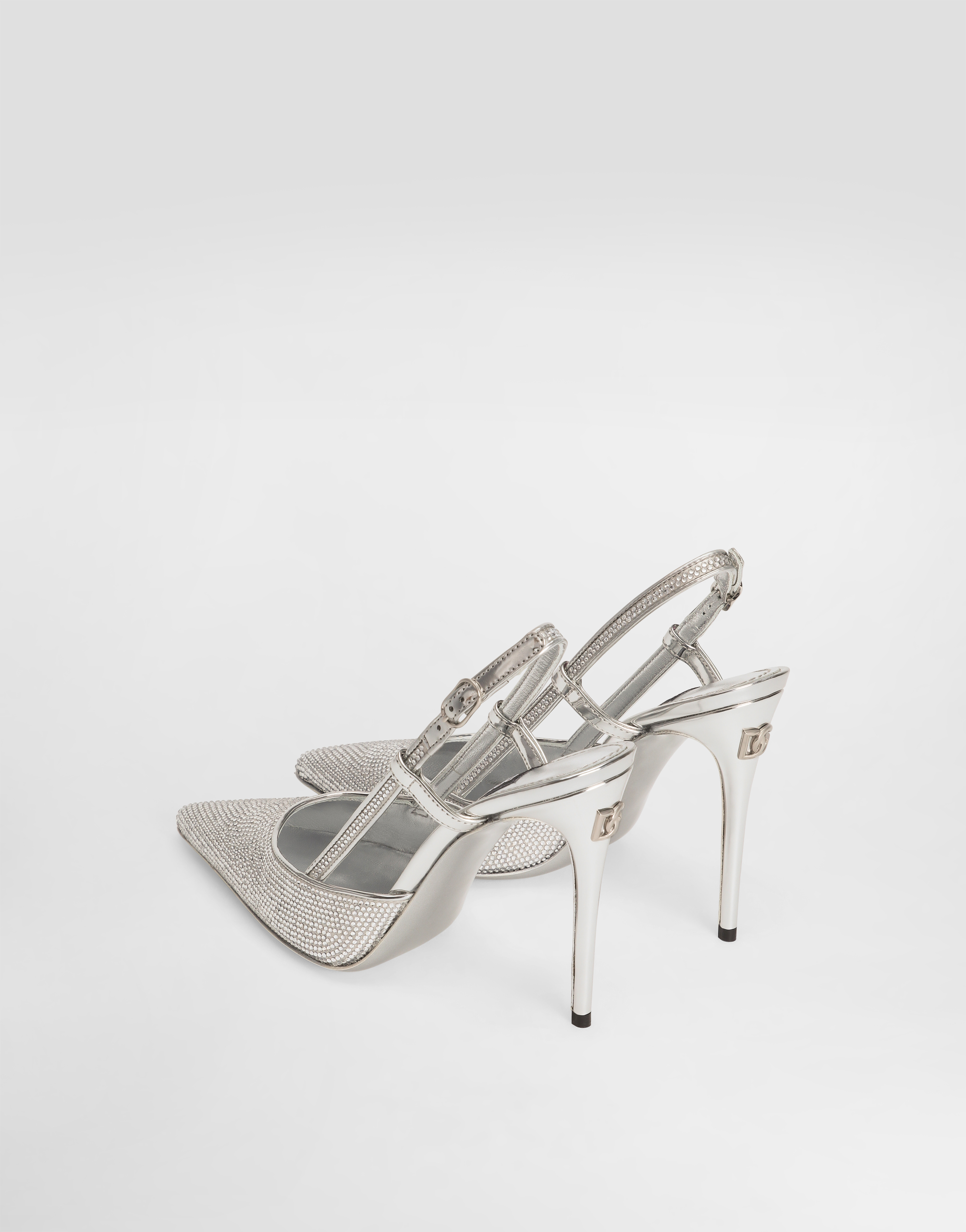  Dolce & Gabbana Slingback En Satin Avec Strass Thermocollants - Femme Escarpins Et Slingbacks Gris 38.5 