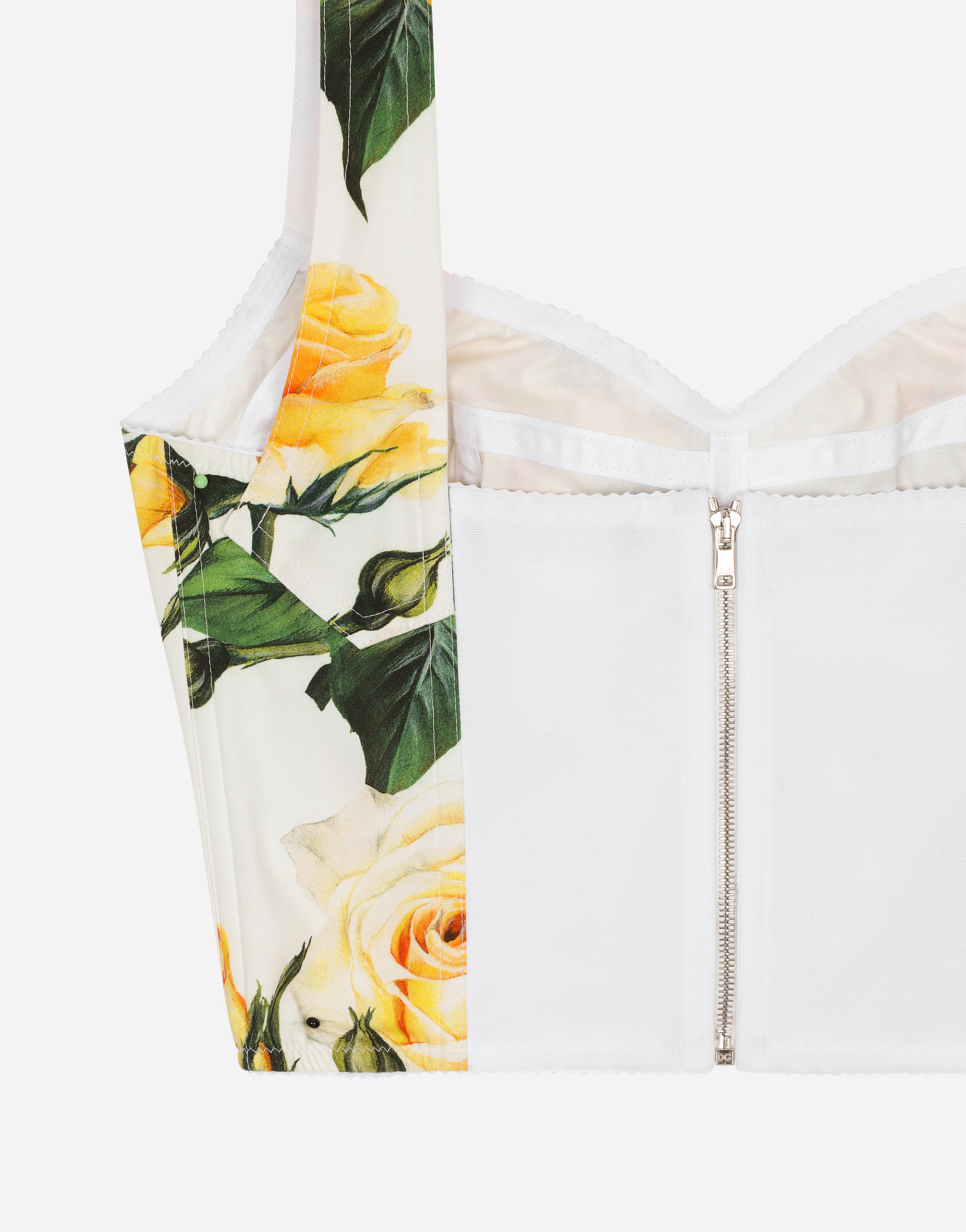 Shop Dolce & Gabbana Cotton Corset Top With Yellow Rose Print