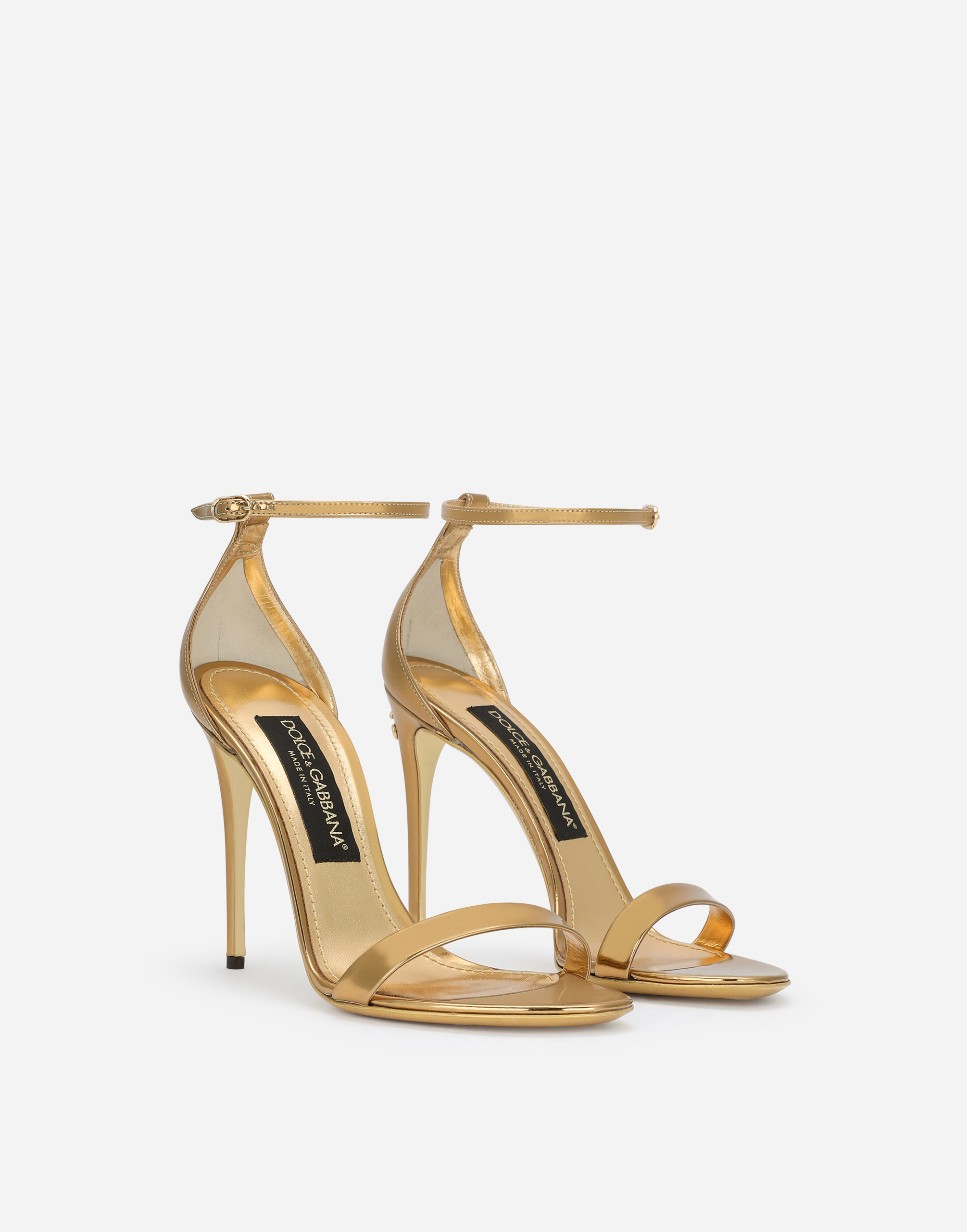Shop Dolce & Gabbana Mirrored-effect Calfskin Sandals In Gold