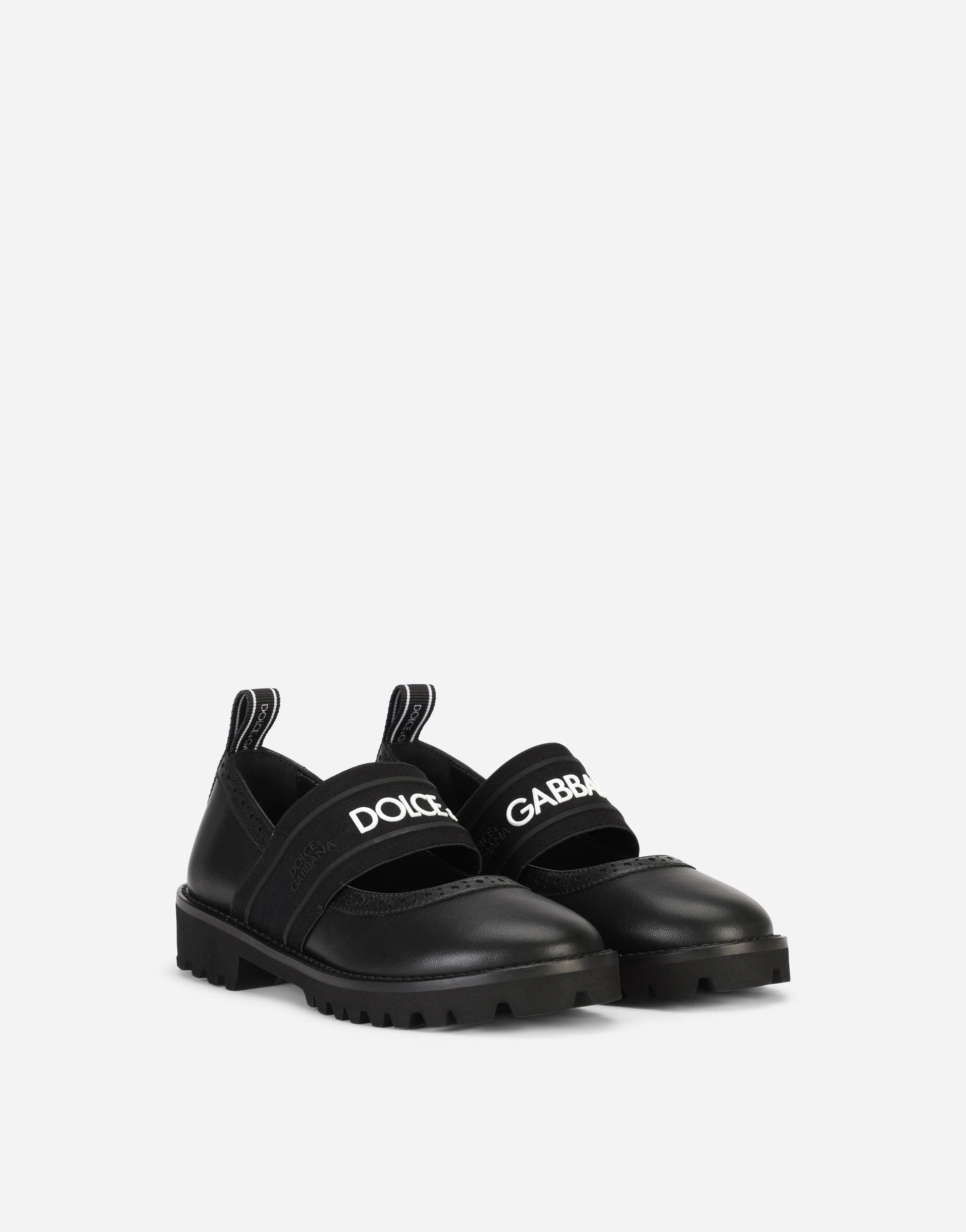 Dolce & Gabbana Mary Janes With Branded Elastic In Black/white
